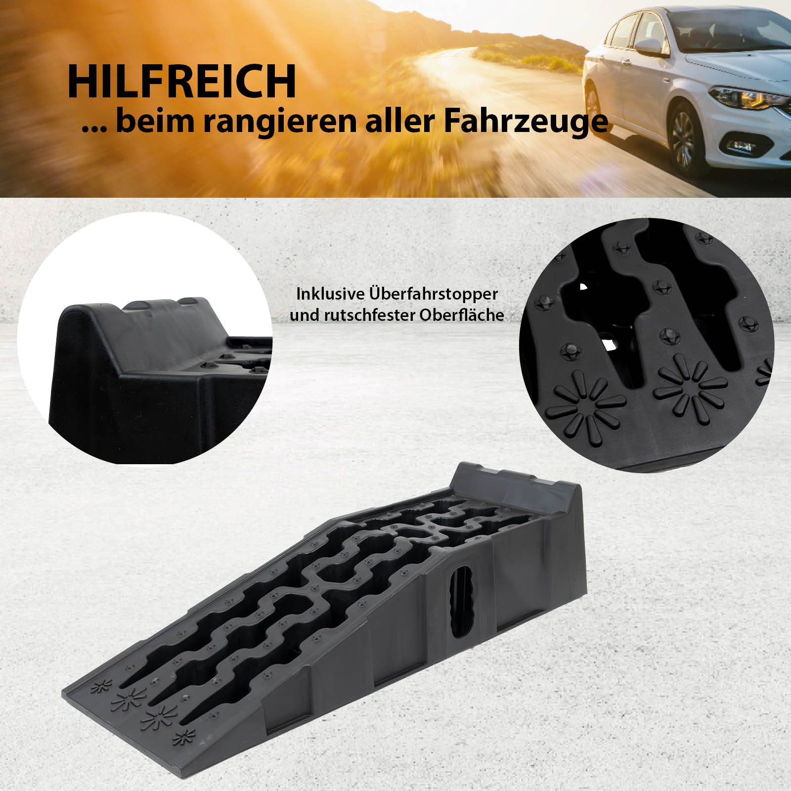 TRUTZHOLM Auffahrrampe 2x Auffahrkeil mit Überfahrstopper 90 x 28 x 22 cm 5t Traglast für PKW (2er Set), Hohe Tragkraft,Rutschfeste Oberfläche,Kunststoff – Bild 4 von 5