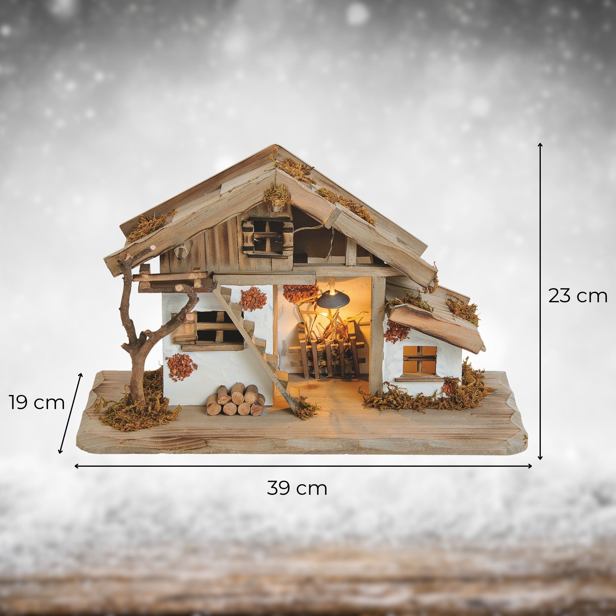 matches21 HOME & HOBBY Krippe Große Holz Weihnachts-Krippe 39 cm grau mit L günstig online kaufen
