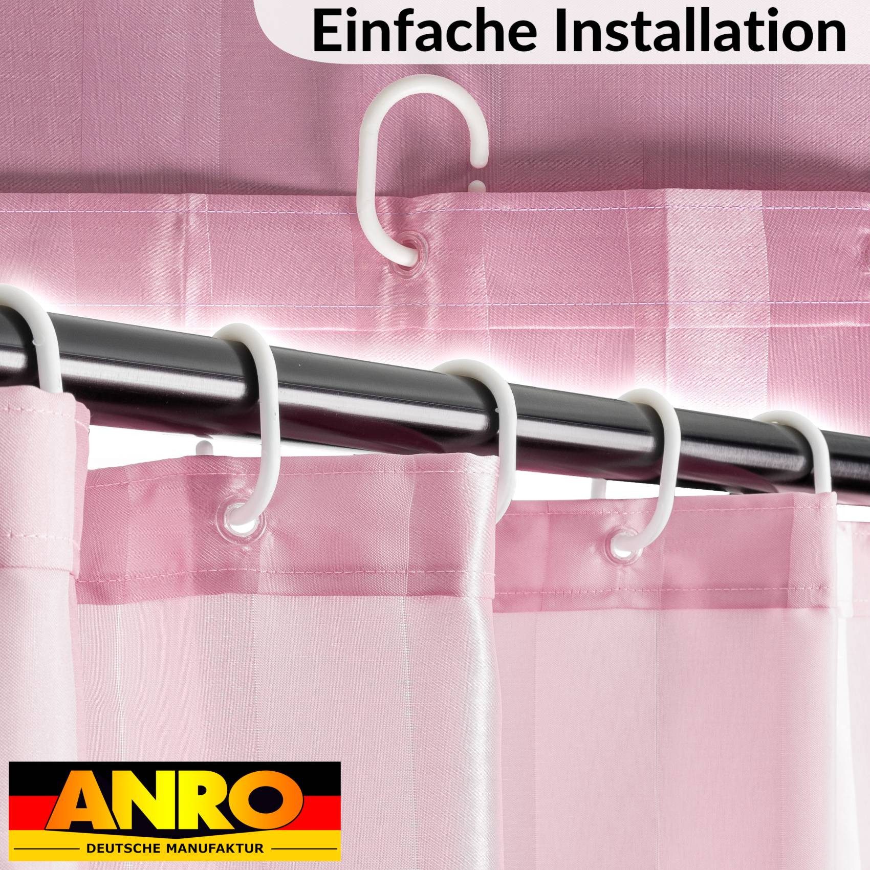 ANRO Duschvorhang aus Italien hochwertiger Badevorhang Textil mit Ösen und Haken Breite 120 cm (Packung, 1-tlg., Duschvorhang inkl. Aufhängeringe), robuster Vor – Bild 3 von 5