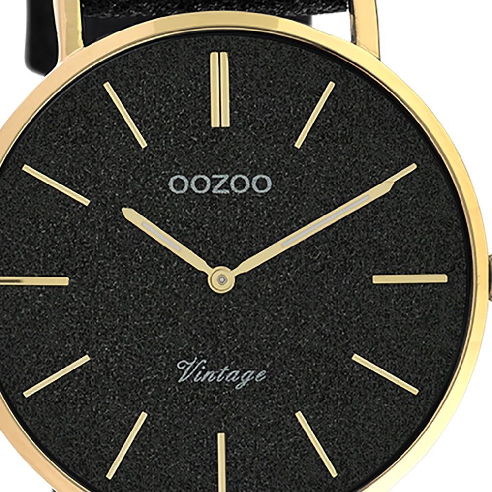 rund, 32mm) Oozoo mittel Elegant-Style schwarz OOZOO Lederarmband, (ca. Quarzuhr Armbanduhr Analog, Damen Damenuhr