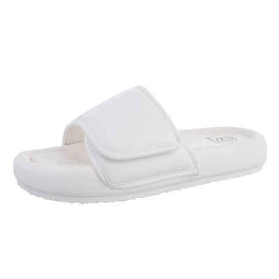 Ital-Design Damen Mules Freizeit Sandalette Flach Pantoletten in Weiß