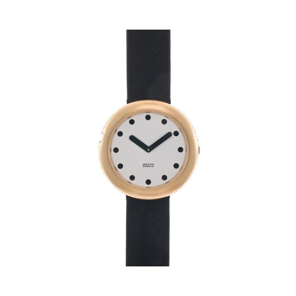 Watchpeople Quarzuhr Damen Armbanduhr Liz Edelstahl Gold Lederband Olive Weiß WP-9000193, flach und leicht, schwarze Zeiger, versenkte Krone im Gehäuse