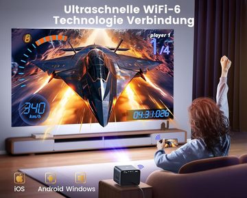 WiMiUS K9 Full HD 1080P Beamer (25000 lm, 2600:1, 3840 x 2160 px, Autofokus/Trapezkorrektur, 60 Hz, Bluetooth 5.2, Dolby-Audio)