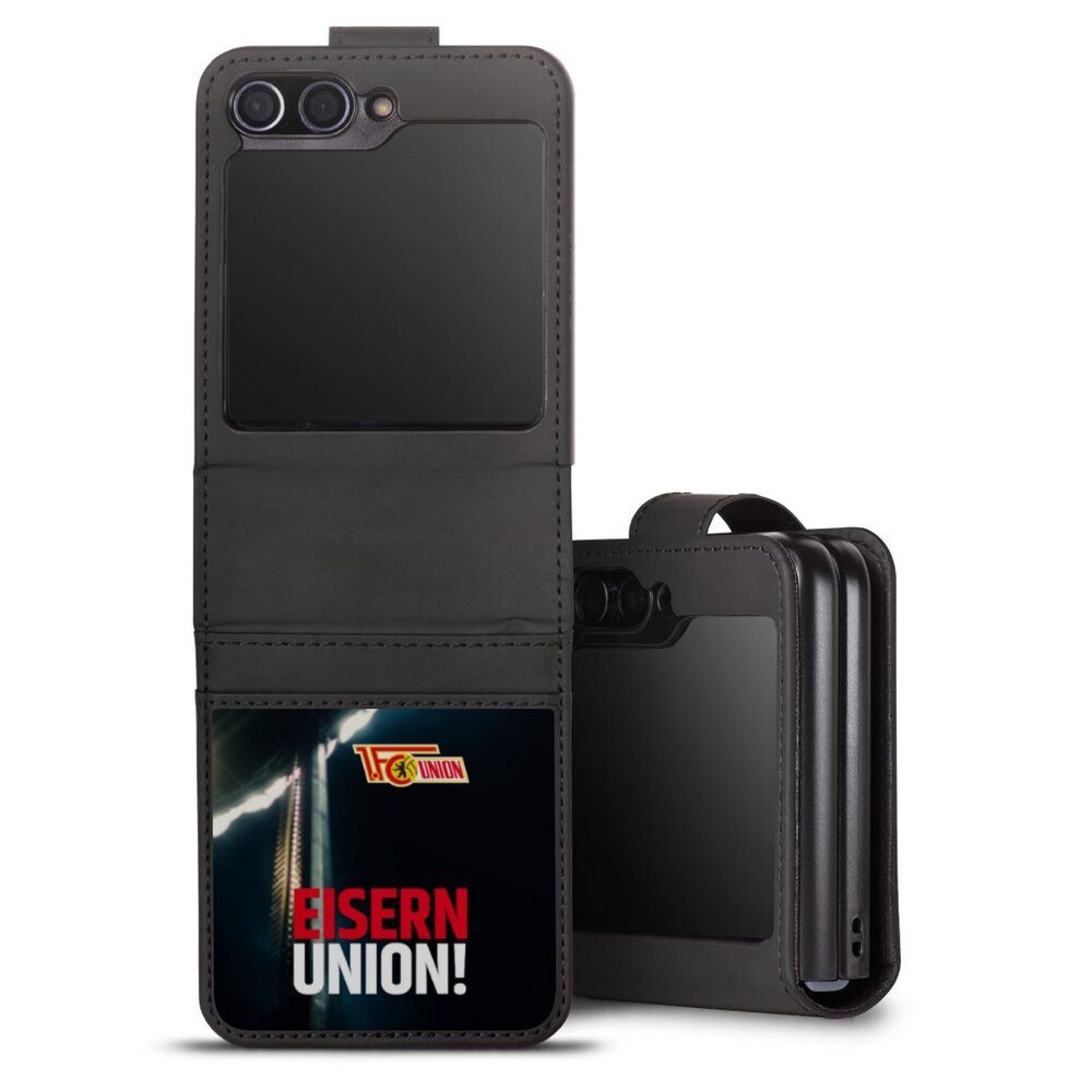 DeinDesign Handyhülle Fanartikel 1. FC Union Berlin Fußball Eisern Union Typo, Samsung Galaxy Z Flip 5 Hülle Handy Flip Case Wallet Cover