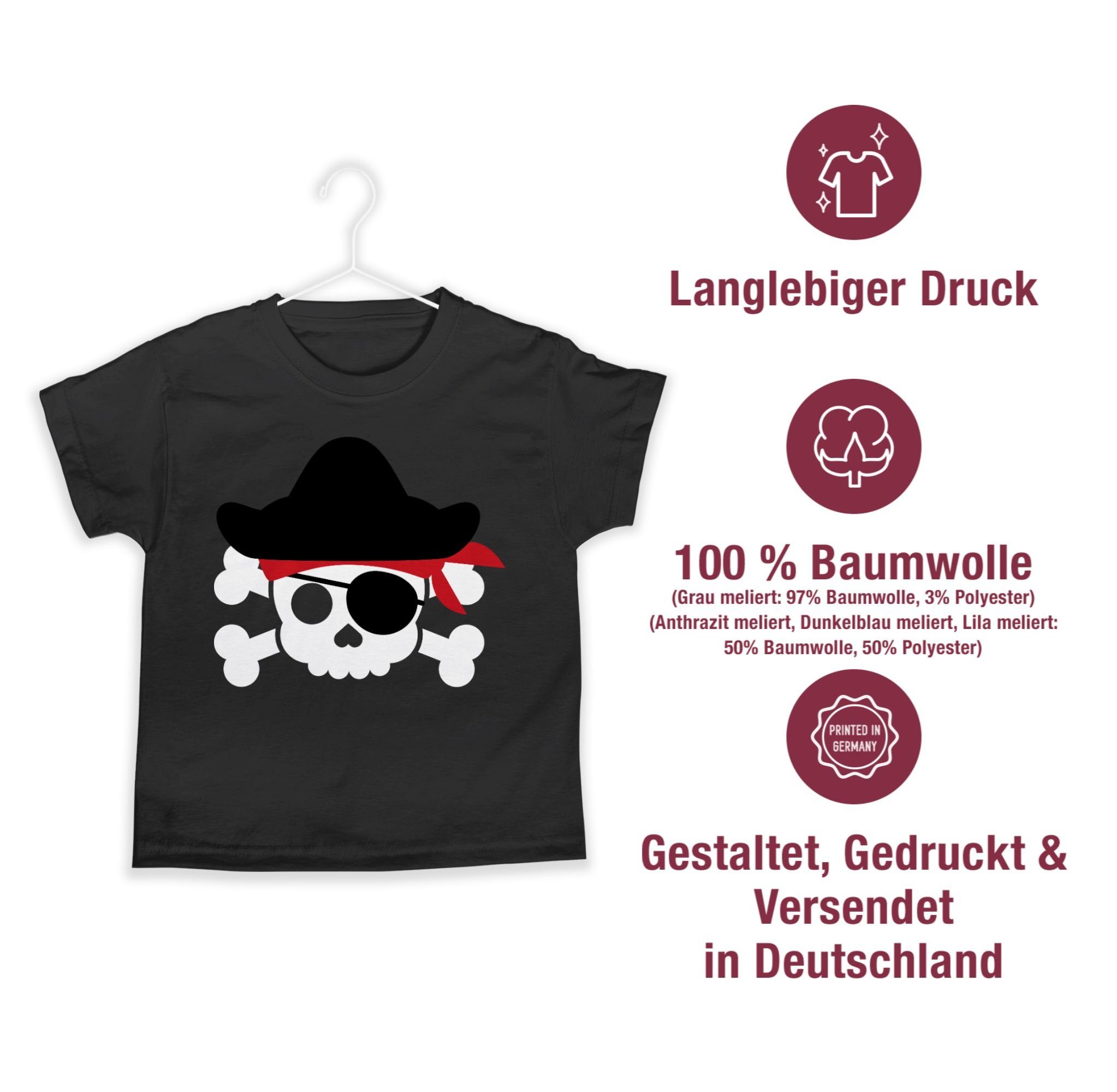 T-Shirt Pirat Kostüm Piratenkostüm Piraten Shirtracer - Fasching Schwarz 1 Piratenkopf & Totenkopf Geburtstags Karneval