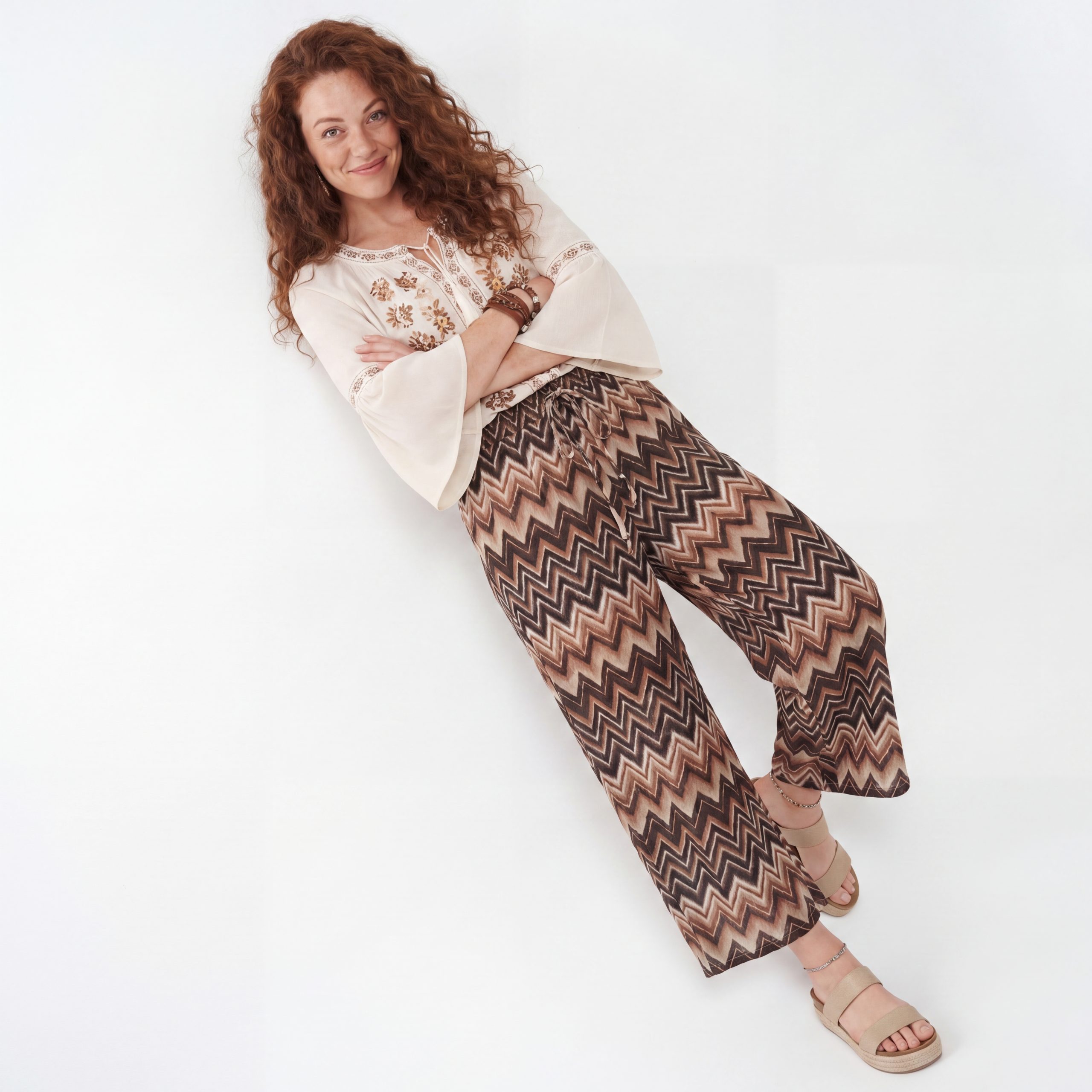 OriginalYou Palazzohose Strandhose Damen Sommerhose Allover Chevron Muster Schlupfhose Relaxed One Size 36-44 passend für (36-40 relaxed, 40-44 regular)