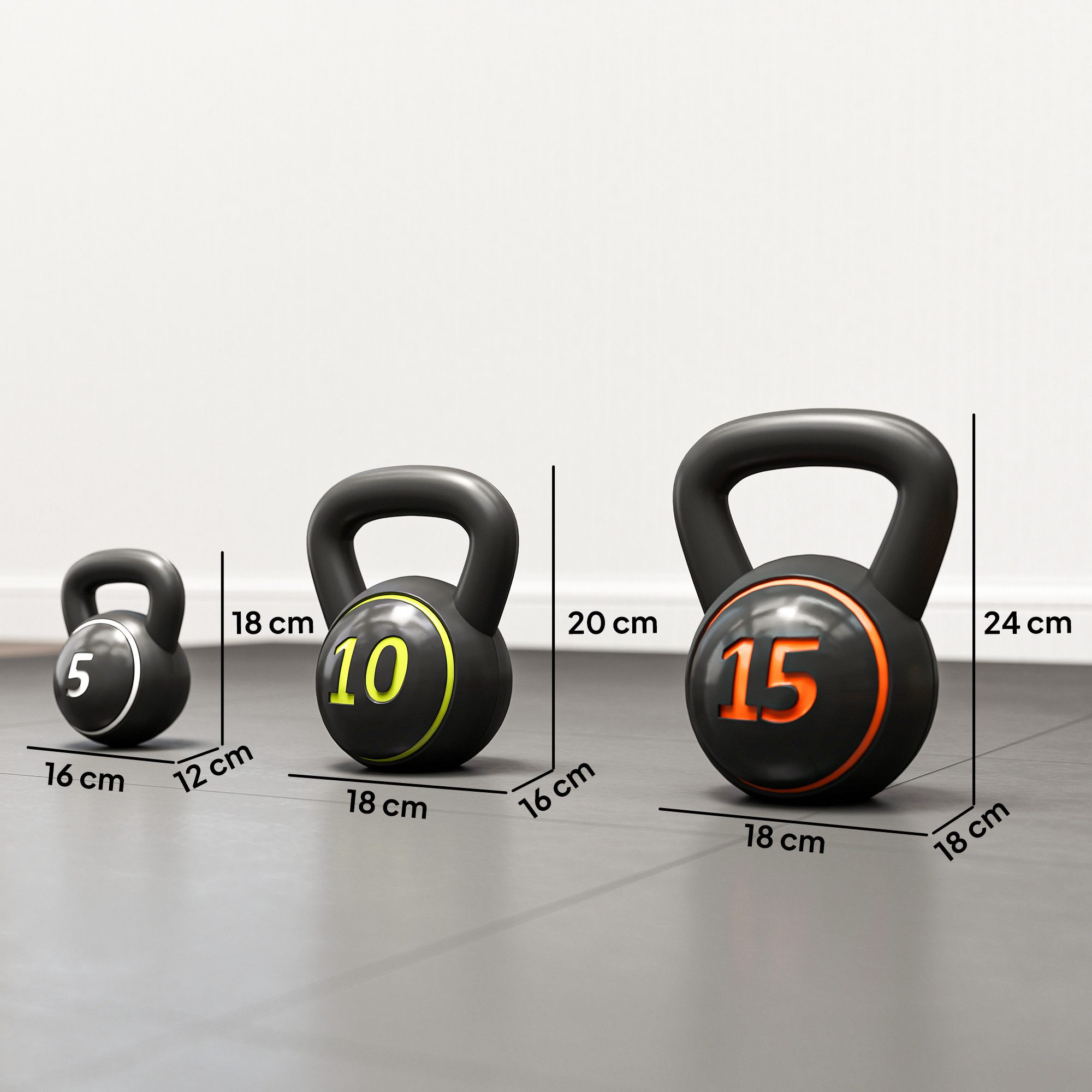 SPORTNOW Kettlebell 2,2kg, 4,5kg, 6,8kg, (Kugelhantel, Kugelgewicht), für Gymnastik, Krafttraining, Schwarz