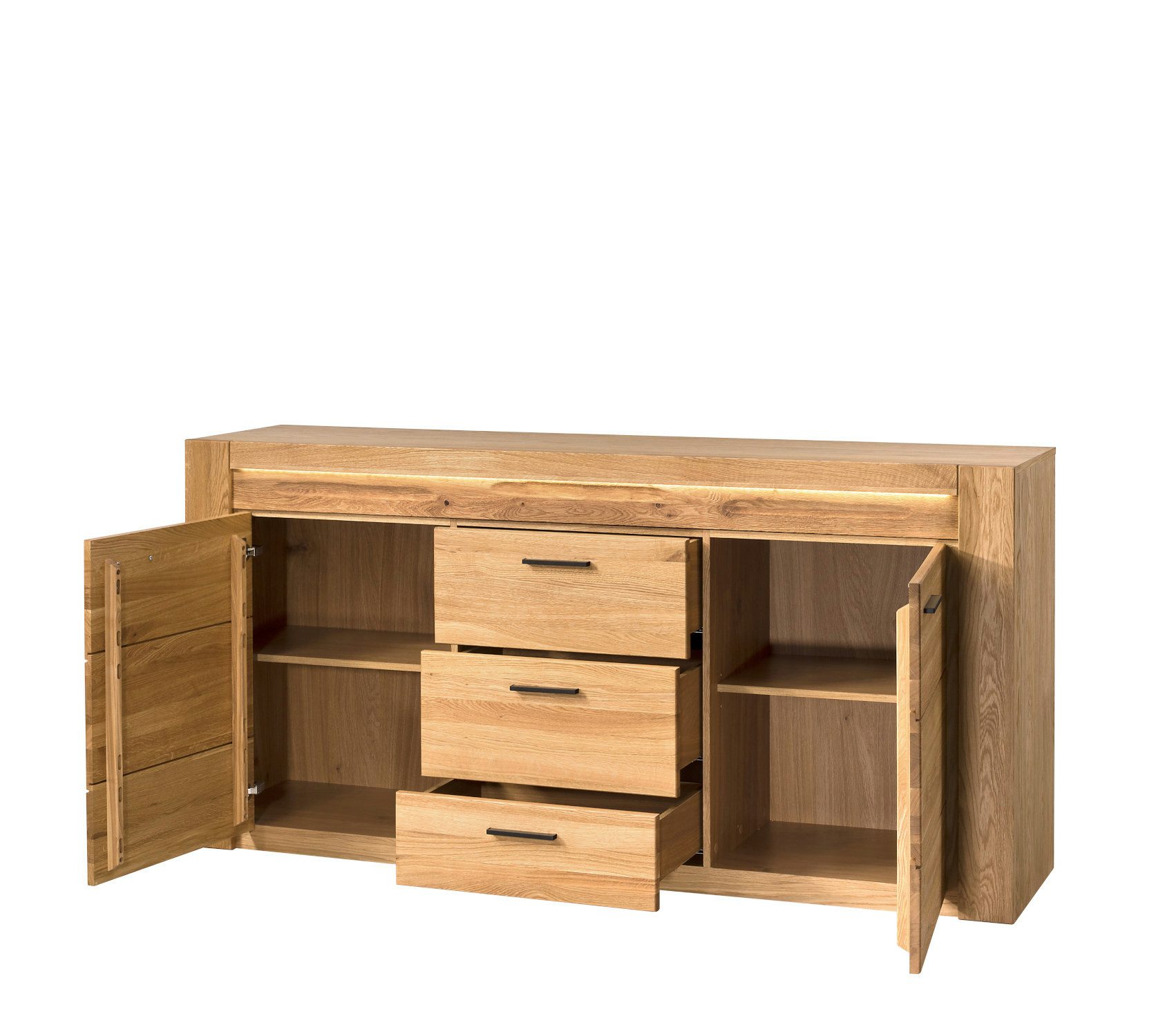 Empinio24 Sideboard Volo, Kommode Eiche teil-massiv 181 cm breit, mit 2 Türen 3 Schubladen