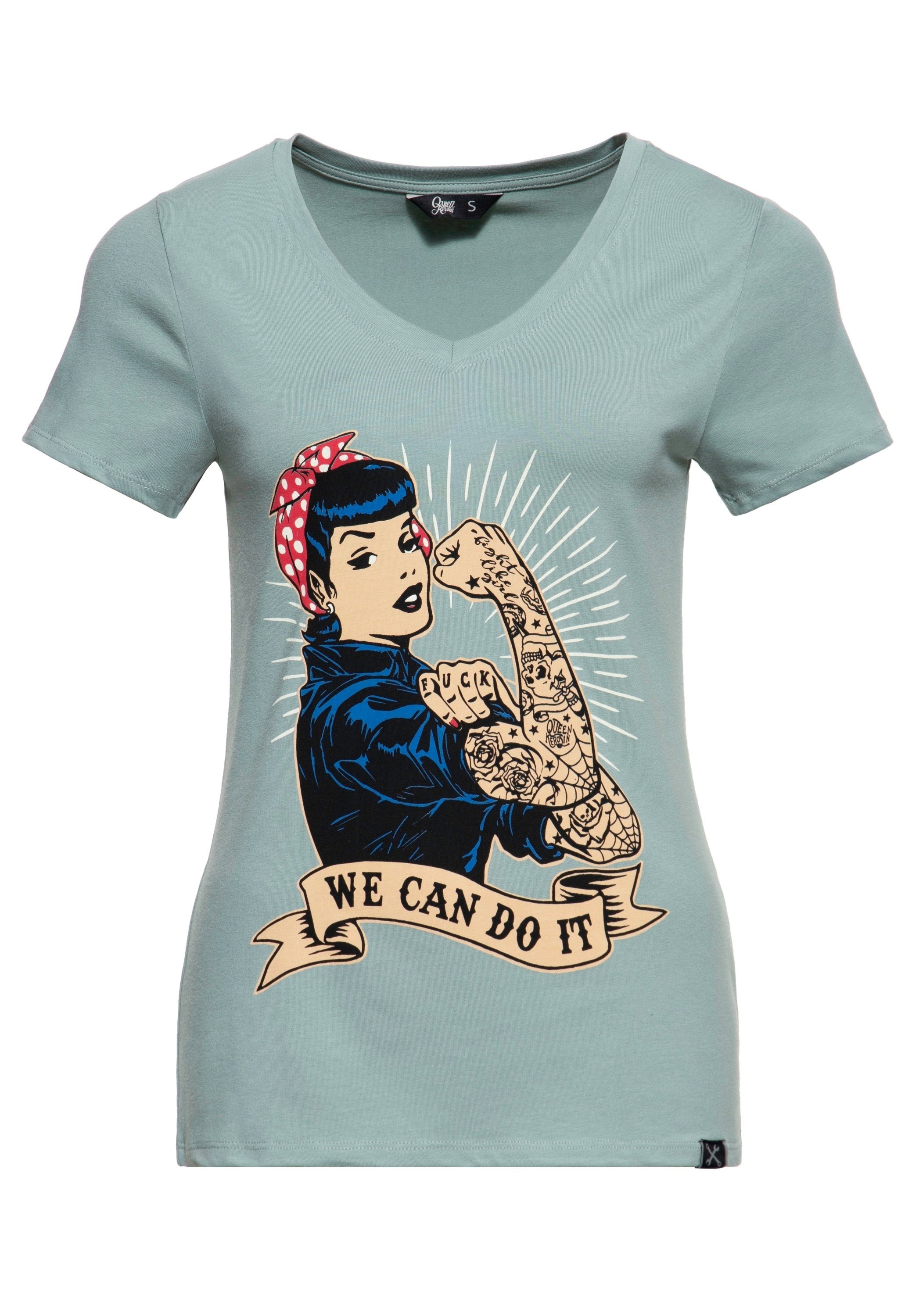 QueenKerosin Print-Shirt We can do it - Inked (1-tlg) mit großem Vintage Druck vorne