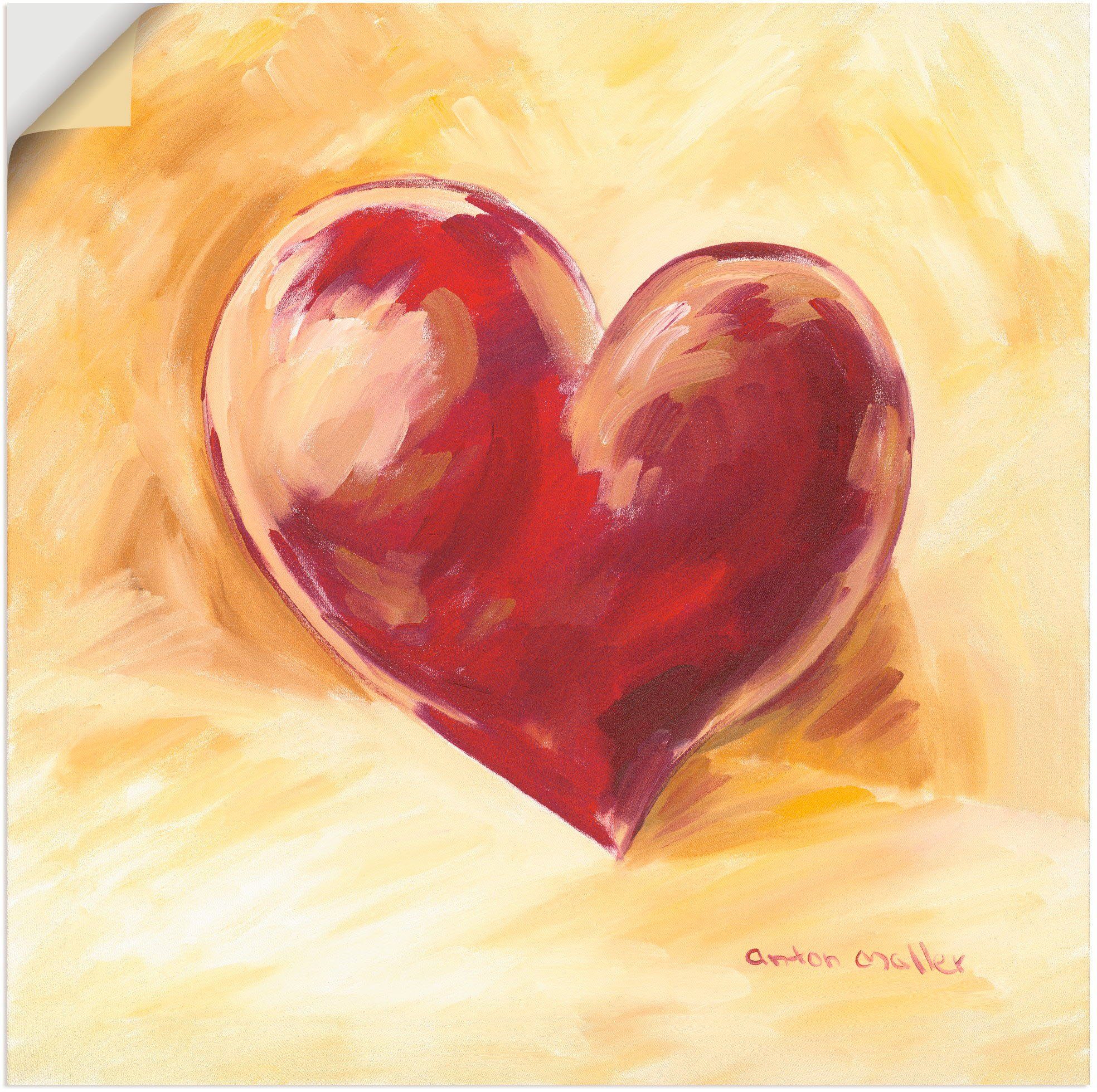 Artland Wandbild Bordeauxrotes Herzen versch. Wandaufkleber oder Poster St), Herz, Leinwandbild, (1 Alubild, als Größen in