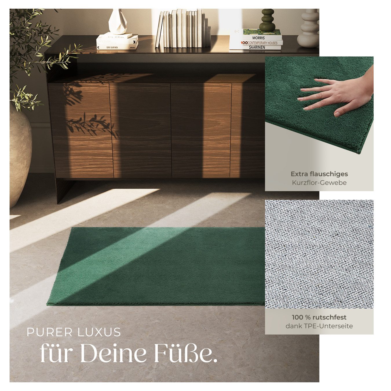 tectake Teppich Kurzflorteppich mit flauschiger Oberfläche, allergikerfreundlich, Rechteck, Höhe: 1,50 mm, strapazierfähig, pflegeleicht, waschbar, rutschfeste Unterseite