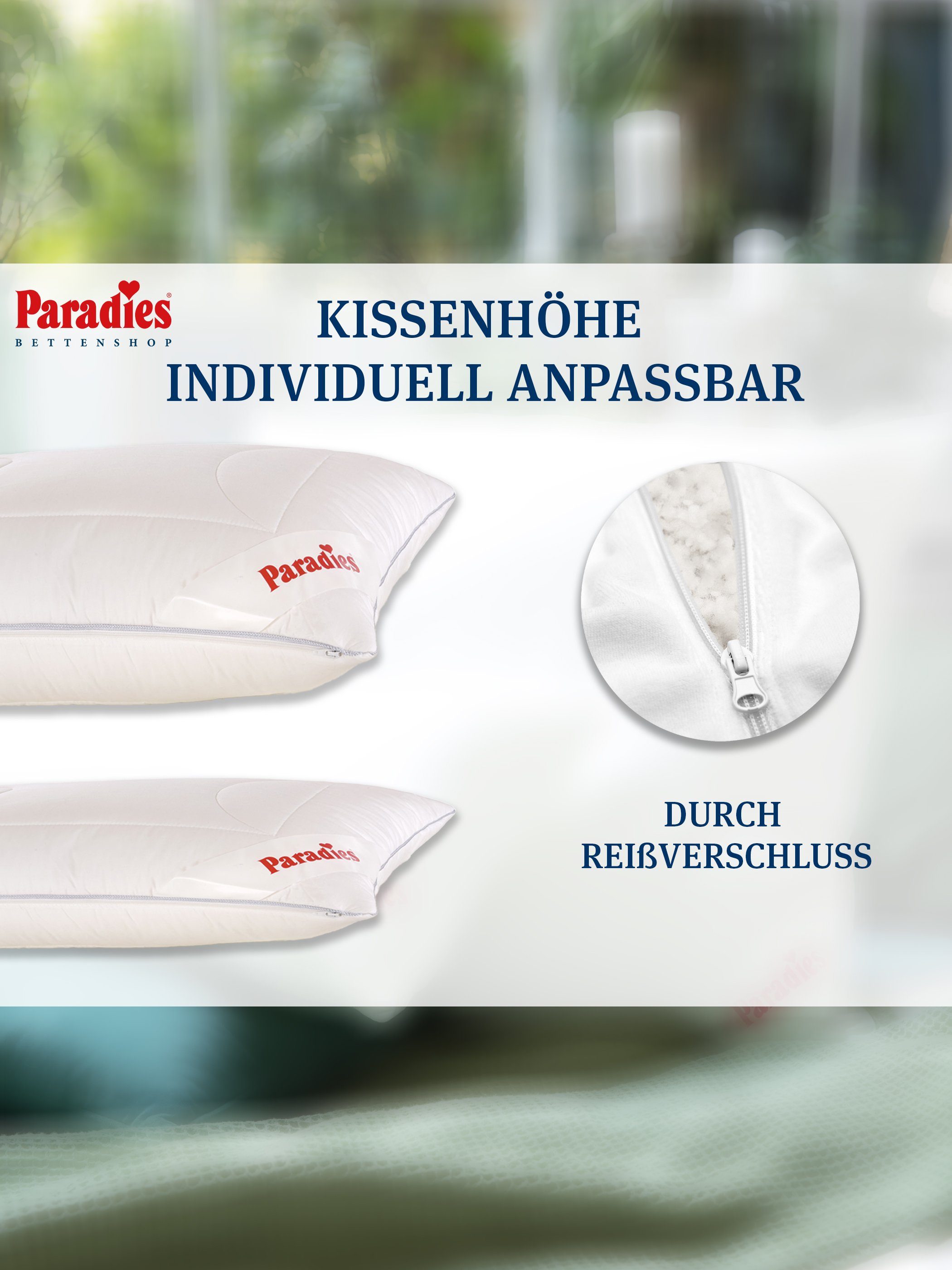 Paradies Kopfkissen Softy Top Duett Plus Bio, Füllung: 100% Polyester, Bezug: 100% Bio-Baumwolle, Seitenschläfer, Rückenschläfer, mit zusätzlicher Außenhülle