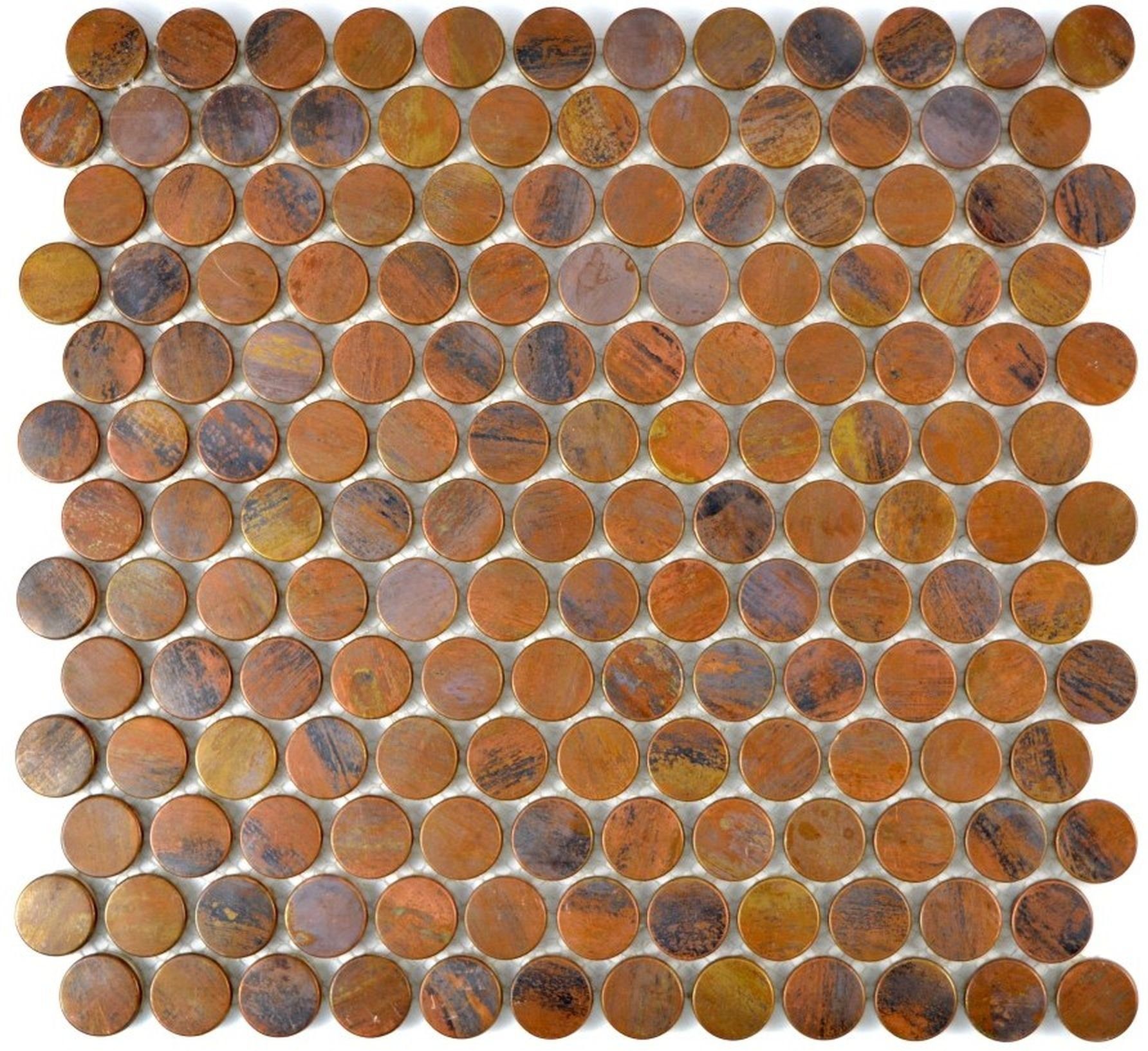 braun Küchenrückwand Fliesenspiegel Knopfmosaik Kupfermosaik Mosaikfliesen Mosani Fliese