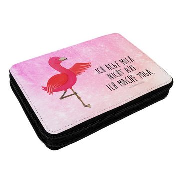 Mr. & Mrs. Panda Federmäppchen Flamingo Yoga - Aquarell Pink - Geschenk, Stiftetasche, Kinder Federm, (1-tlg), Komplett ausgestattet