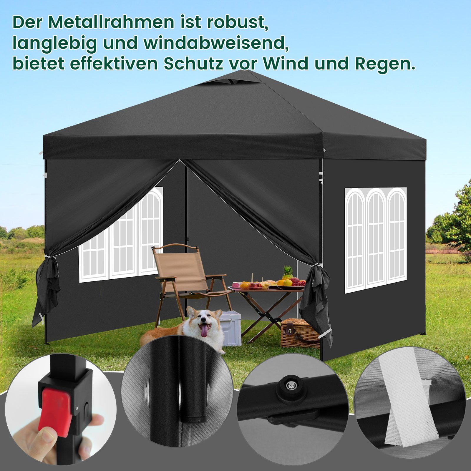 EUGAD Pavillon, mit 4 Seitenteilen, 3x3 günstig online kaufen