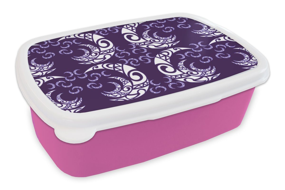 MuchoWow Lunchbox Mond - Muster - Nacht, Kunststoff, (2-tlg), Brotbox für Erwachsene, Brotdose Kinder, Snackbox, Mädchen, Kunststoff rosa