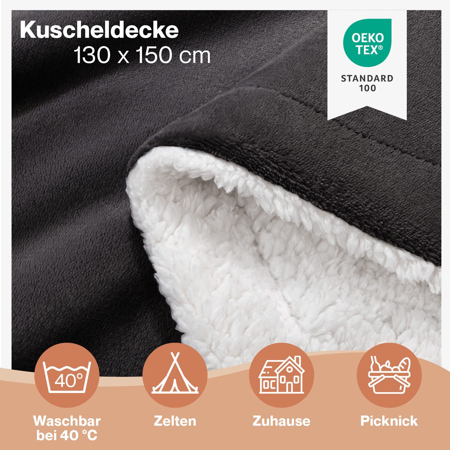 Wohndecke Sherpa-Fleecedecke, Oeko-TEX Zertifiziert, Blumtal, hochwertig, weich, warm, flauschig