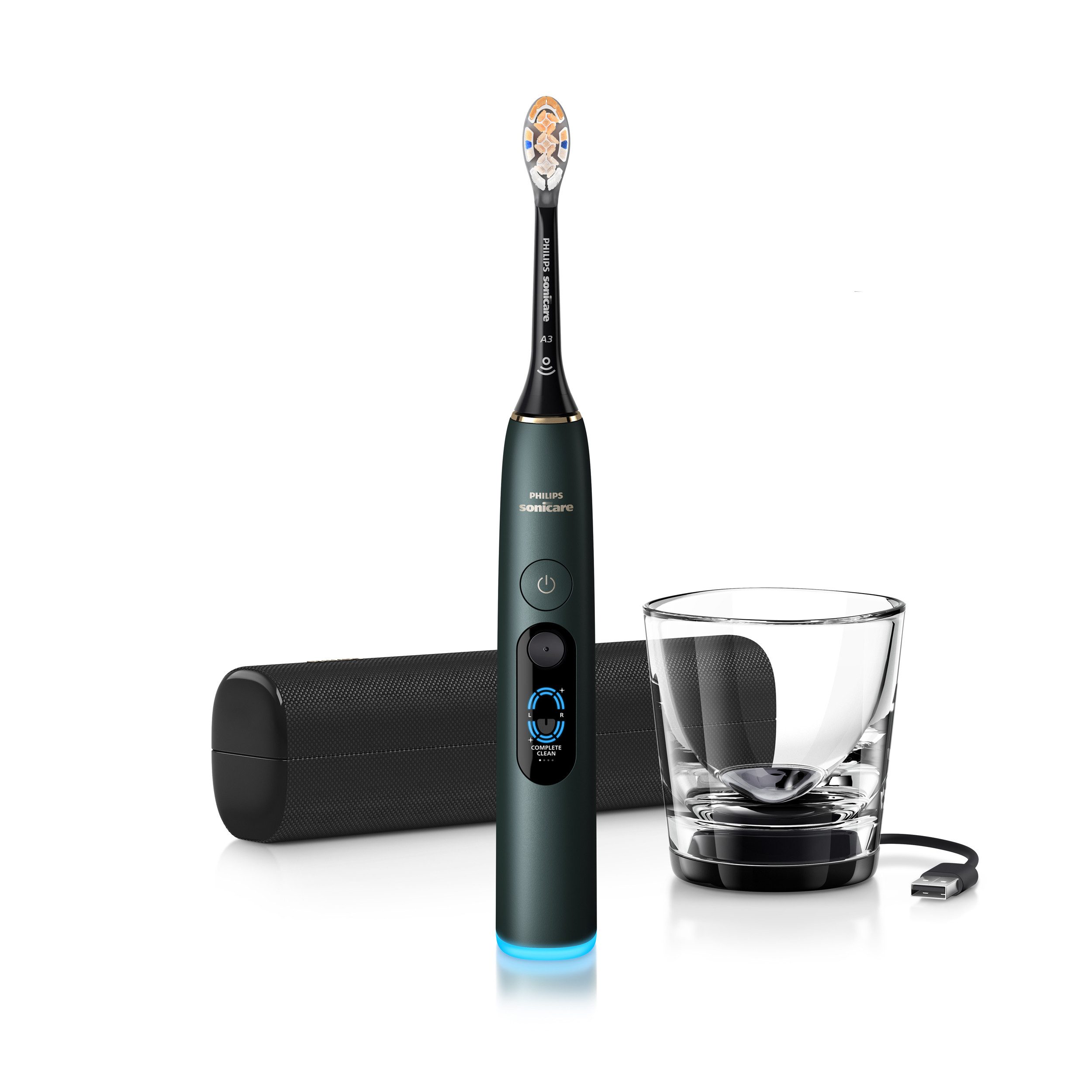 Philips Sonicare Elektrische Zahnbürste DiamondClean 9000 HX9213, Aufsteckbürsten: 1 St., mit Smart-Sensoren und 7 Putzprogrammen, inkl. Reiseladeetui