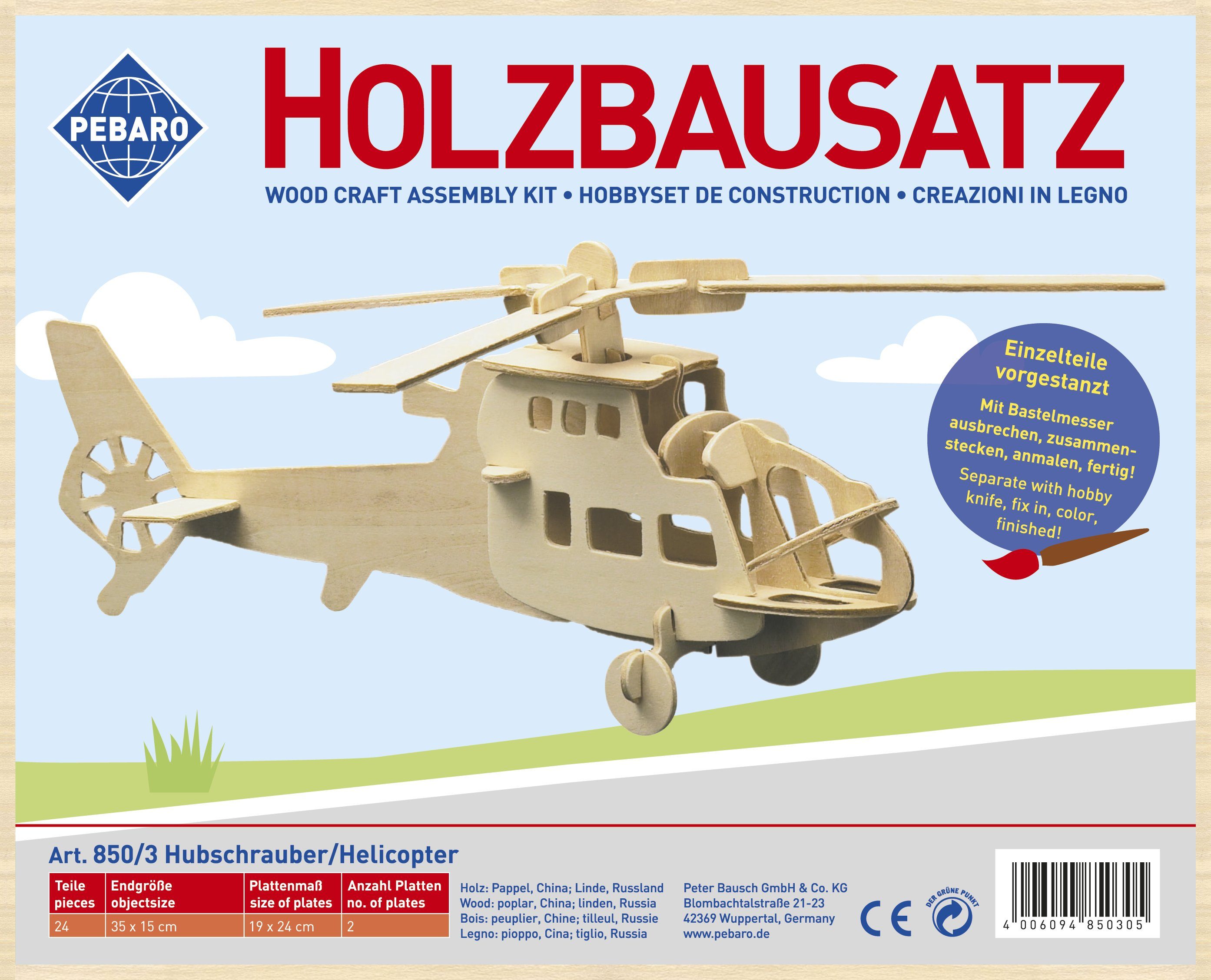Pebaro 3D-Puzzle Holzbausatz Hubschrauber, 850/3, 24 günstig online kaufen