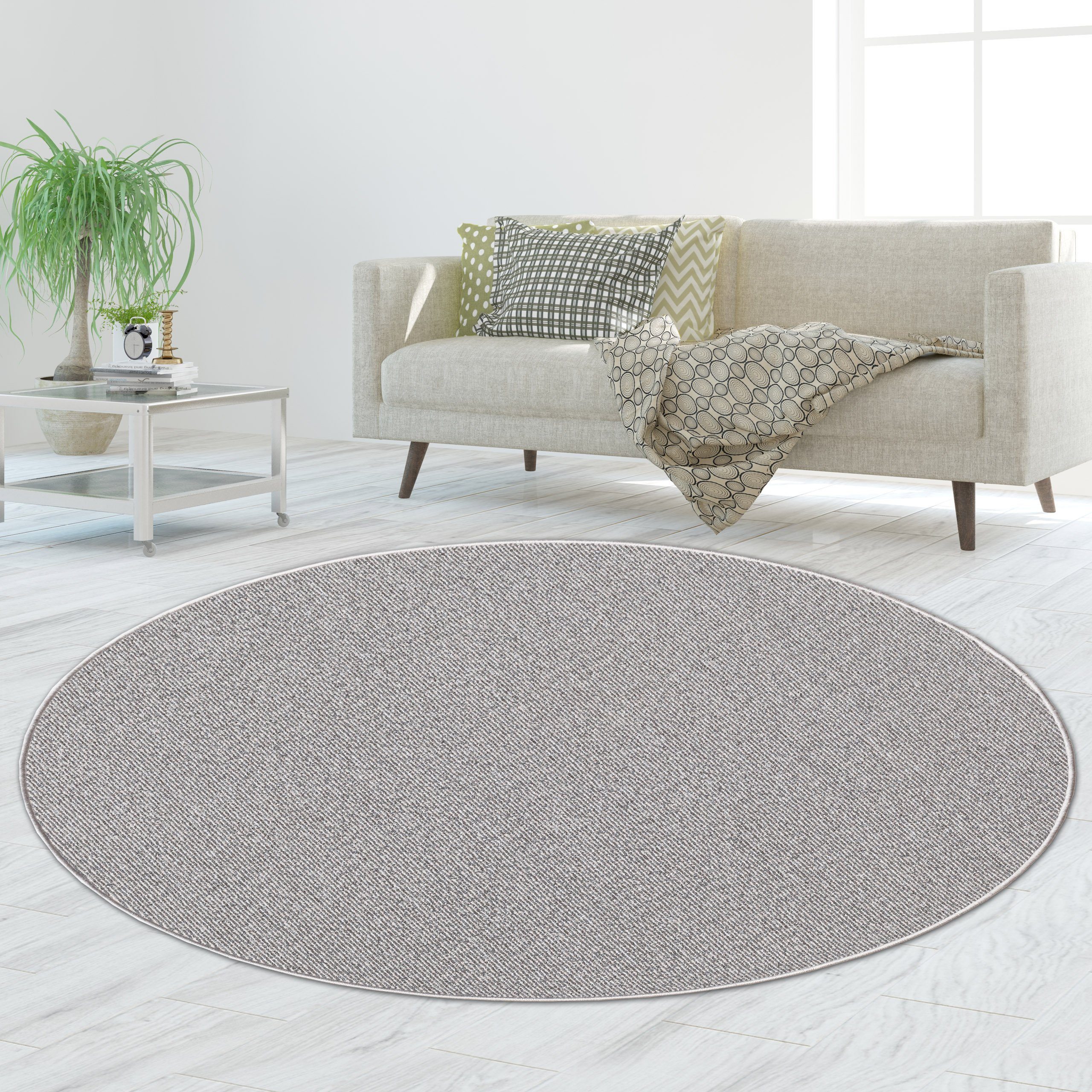 TeppichHome24 Teppich Robuster Kurzflorteppich, Rund, Höhe: 4 mm, einfarbig, pflegeleicht und schmutzabweisend