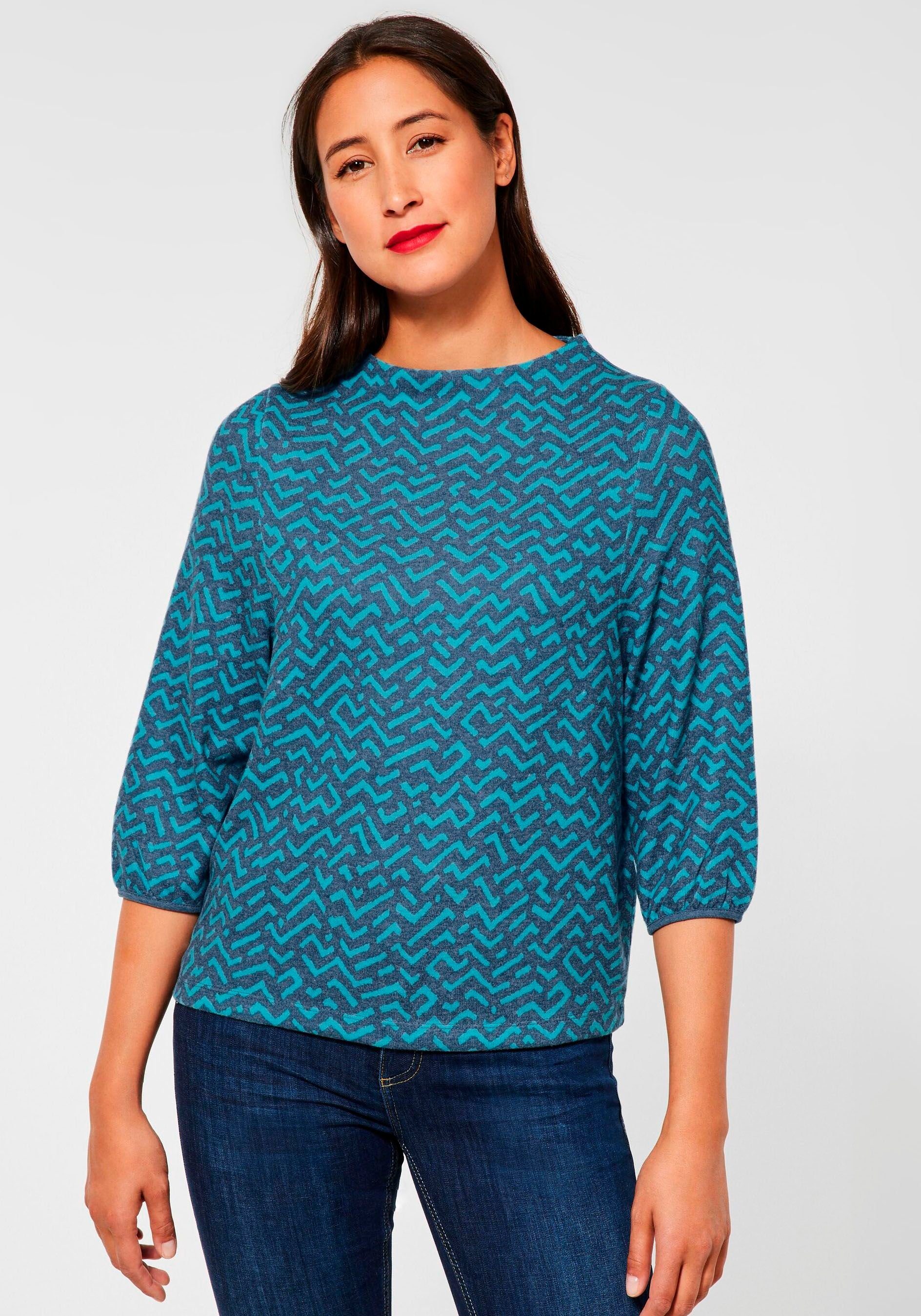 STREET ONE Print-Shirt mit Zick-Zack-Muster milky jade blue | T-Shirts