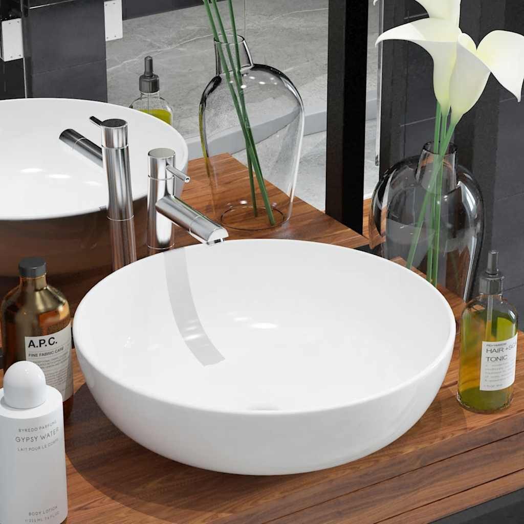 furnicato Waschbecken Aufsatzwaschbecken 41,5 x 13,5 cm Weiß (1-St), Glasierte Oberfläche für dein Handwaschbecken mit Abflussöffnung