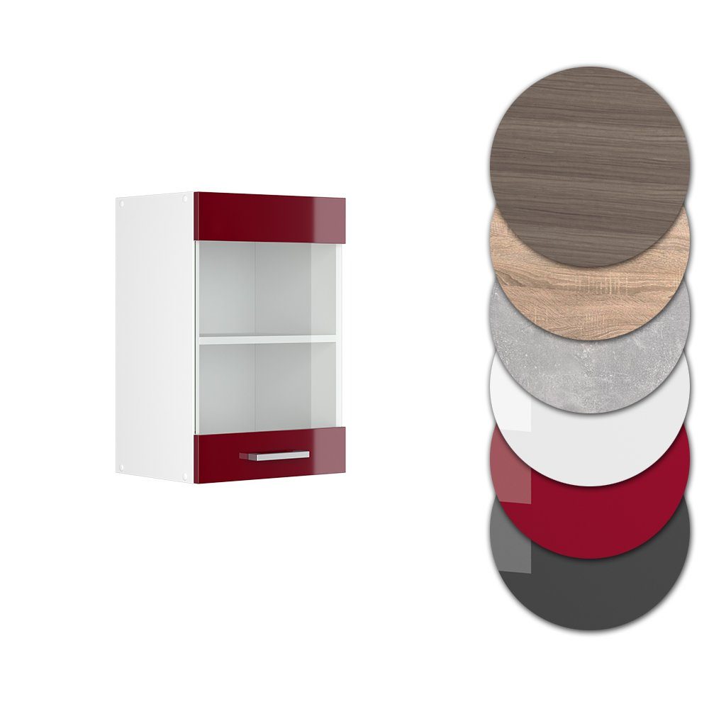 Vicco Glashängeschrank R-Line, Rot Hochglanz/Weiß, 40 cm (1-St)