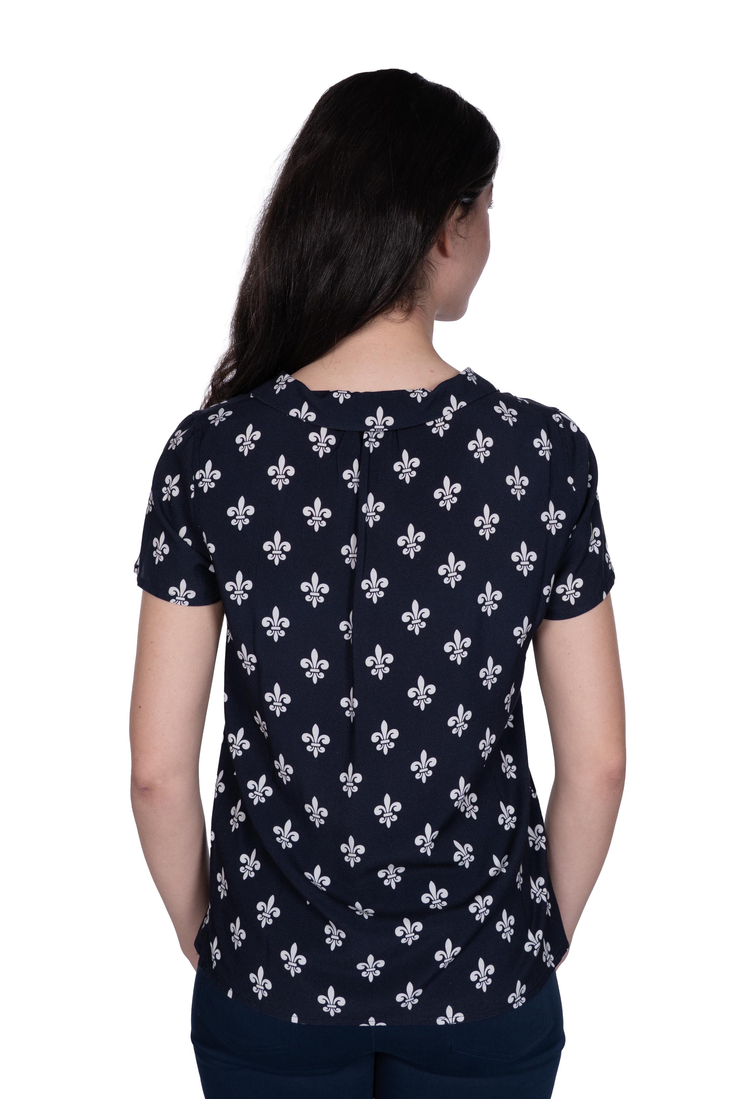 einfach Schön Kurzarmbluse Lilian Schluppe dunkelblau allover Print günstig online kaufen