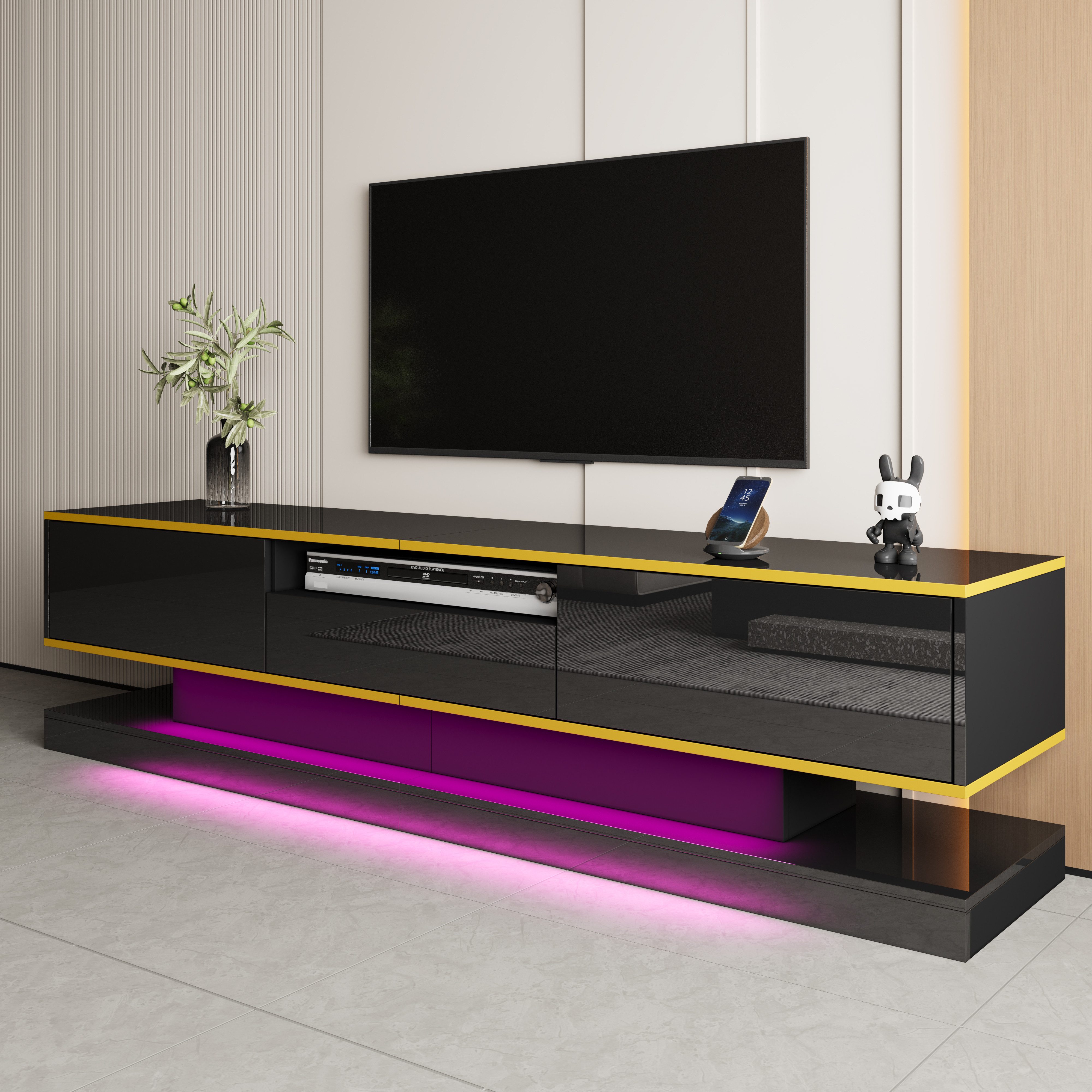 OKWISH Lowboard Hochglanz (Wohnzimmermöbel, Fernsehschrank, Low-Panel, günstig online kaufen