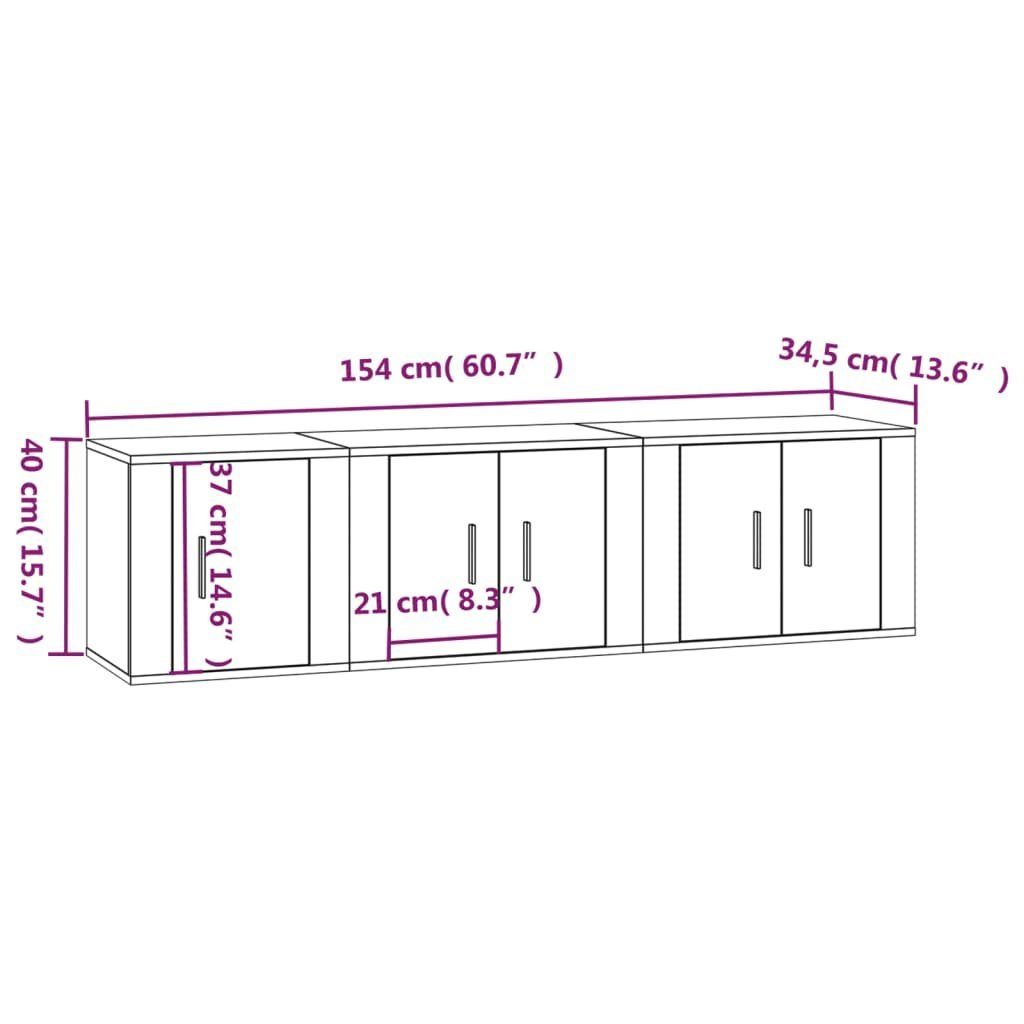 TV-Schrank Holzwerkstoff furnicato TV-Schrank-Set 3-tlg. Schwarz