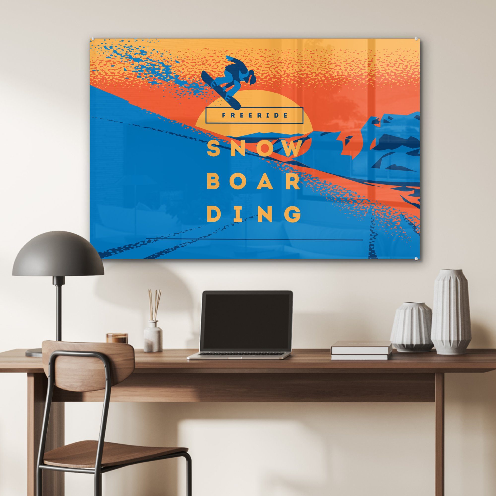 Wohnzimmer Zitate - Acrylglasbild Sprichwörter - & - Schlafzimmer snowboarding Acrylglasbilder St), MuchoWow (1 Sonnenaufgang, Freeride