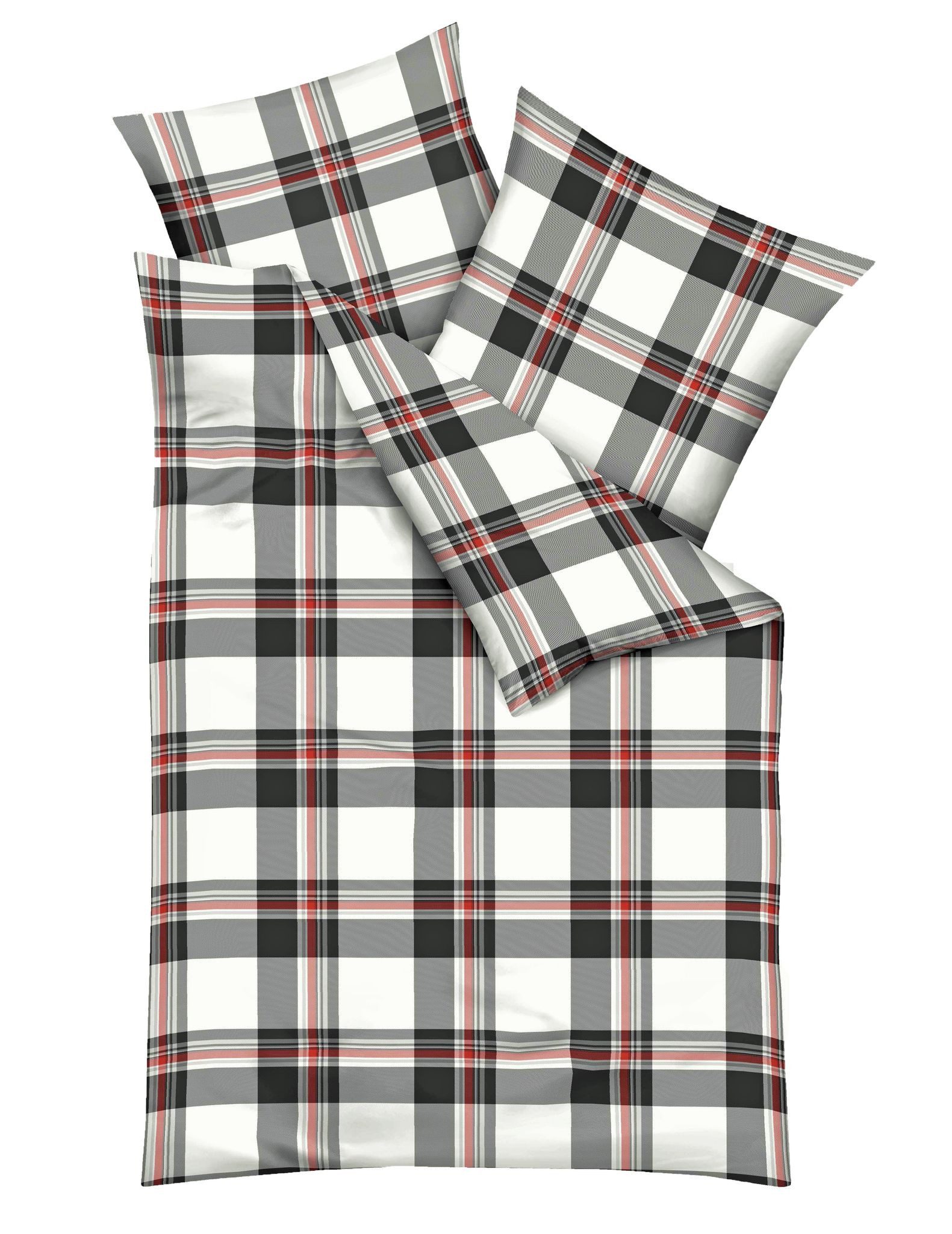 Kaeppel Bettwäsche 135x200cm Cottage Anthrazit Rot, Biber, 2 teilig, tolles Streifendesign in Anthrazit, Rot und Offwhite
