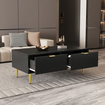 BlingBin Couchtisch Sofa niedriger Tisch (100*50*40cm), mit Golddekoration, 2 Schubladen, vertikales Streifendesign