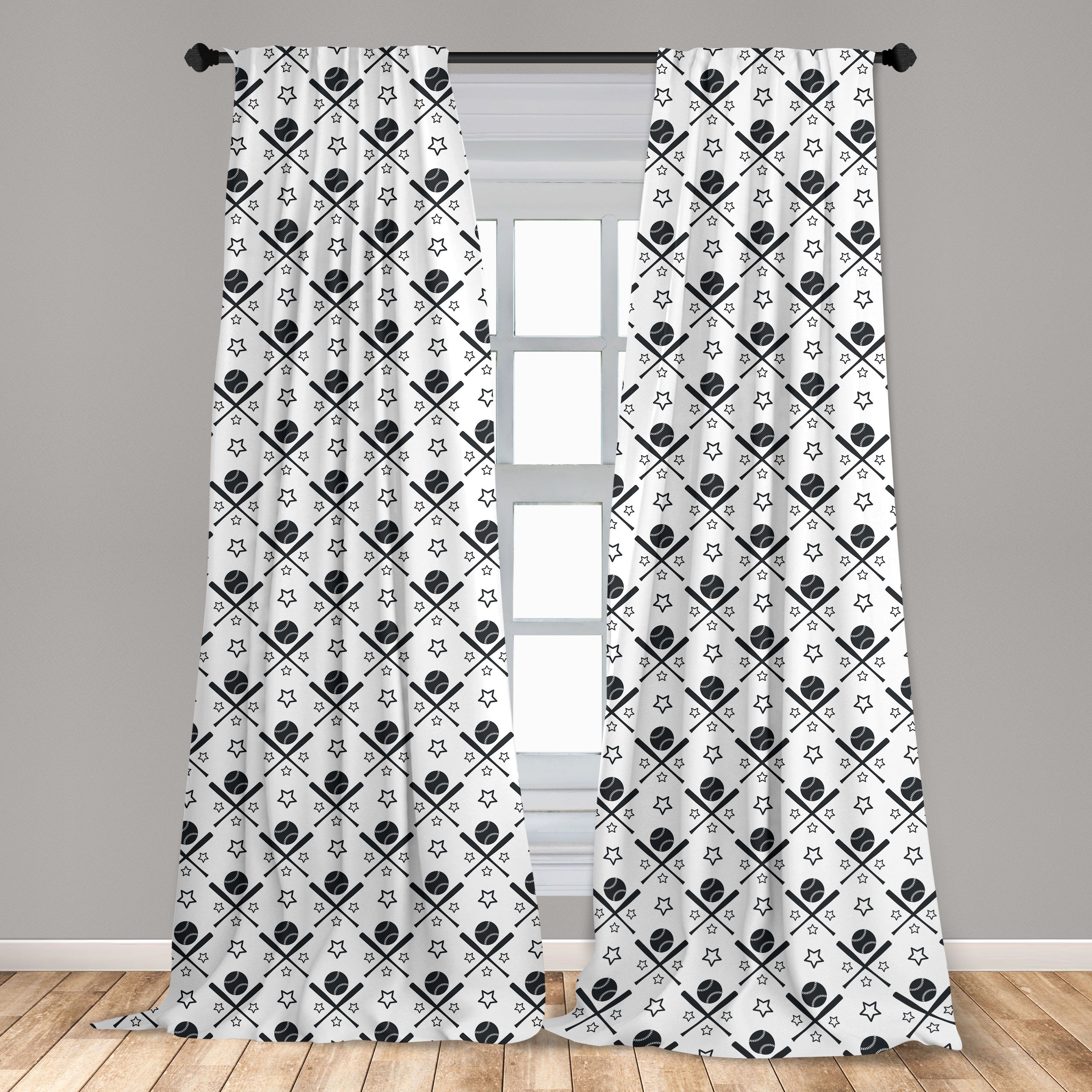 Gardine Vorhang für Abakuhaus, Schlafzimmer Microfaser, Sterne-Schläger Entwurf Wohnzimmer Dekor, Baseball Bälle
