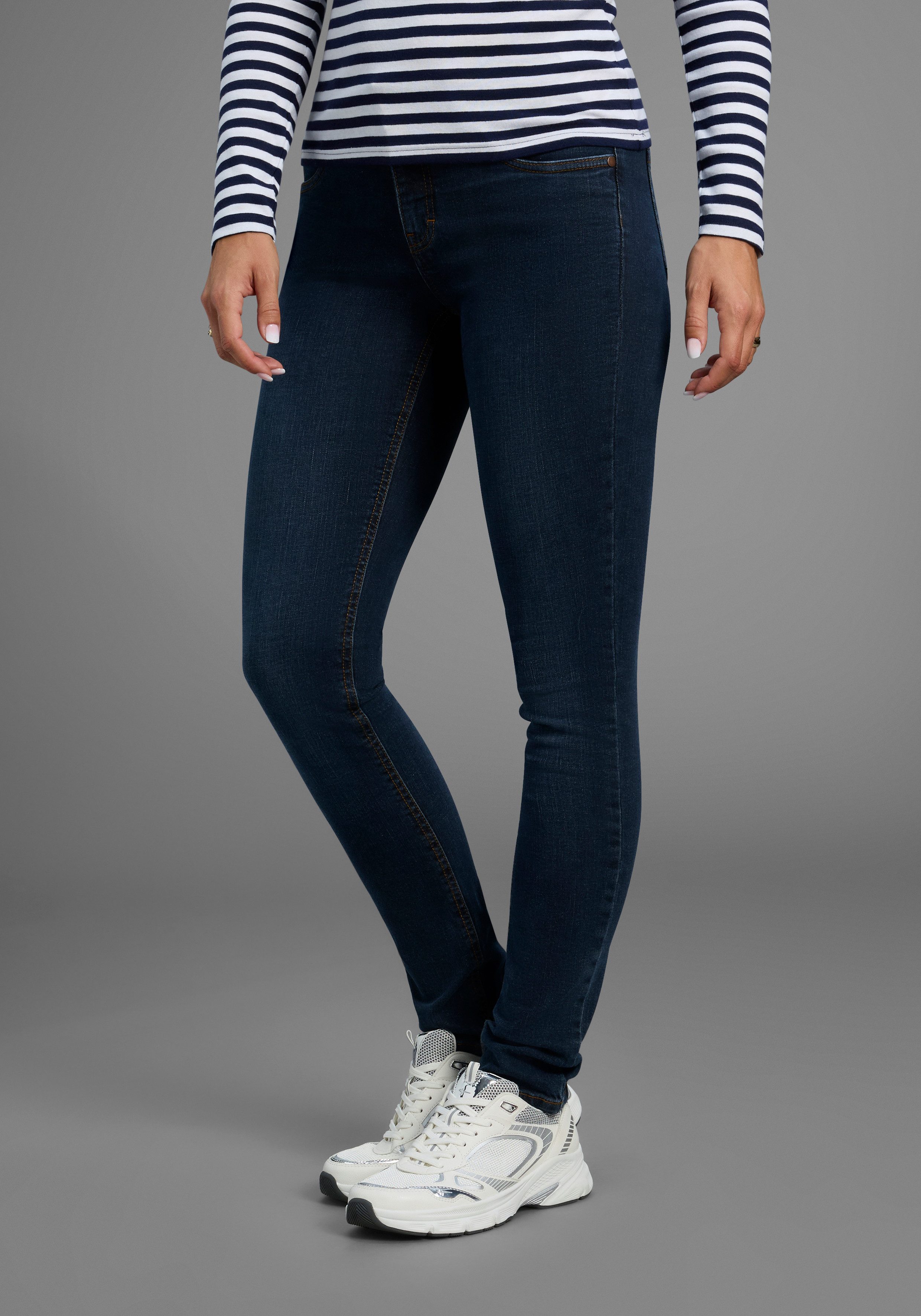 Slim-fit-Jeans Bund mit seitlichem Gummizugeinsatz