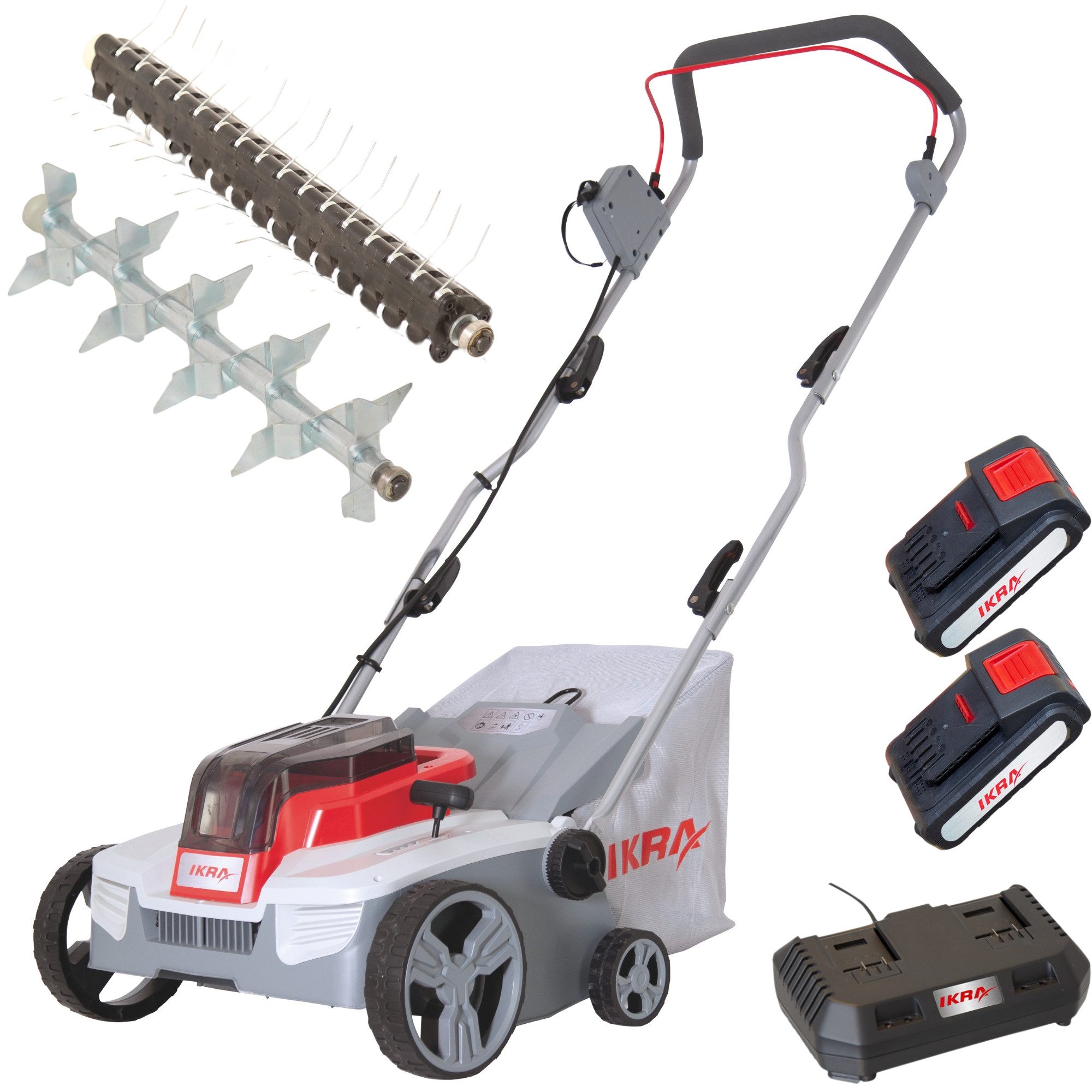 ikra GmbH Akku-Vertikutierer / Lüfter IAVL 2-2032, 32 cm Arbeitsbreite, (Fangsack 30l), 40 Volt / 3-in-1-Kombigerät:
