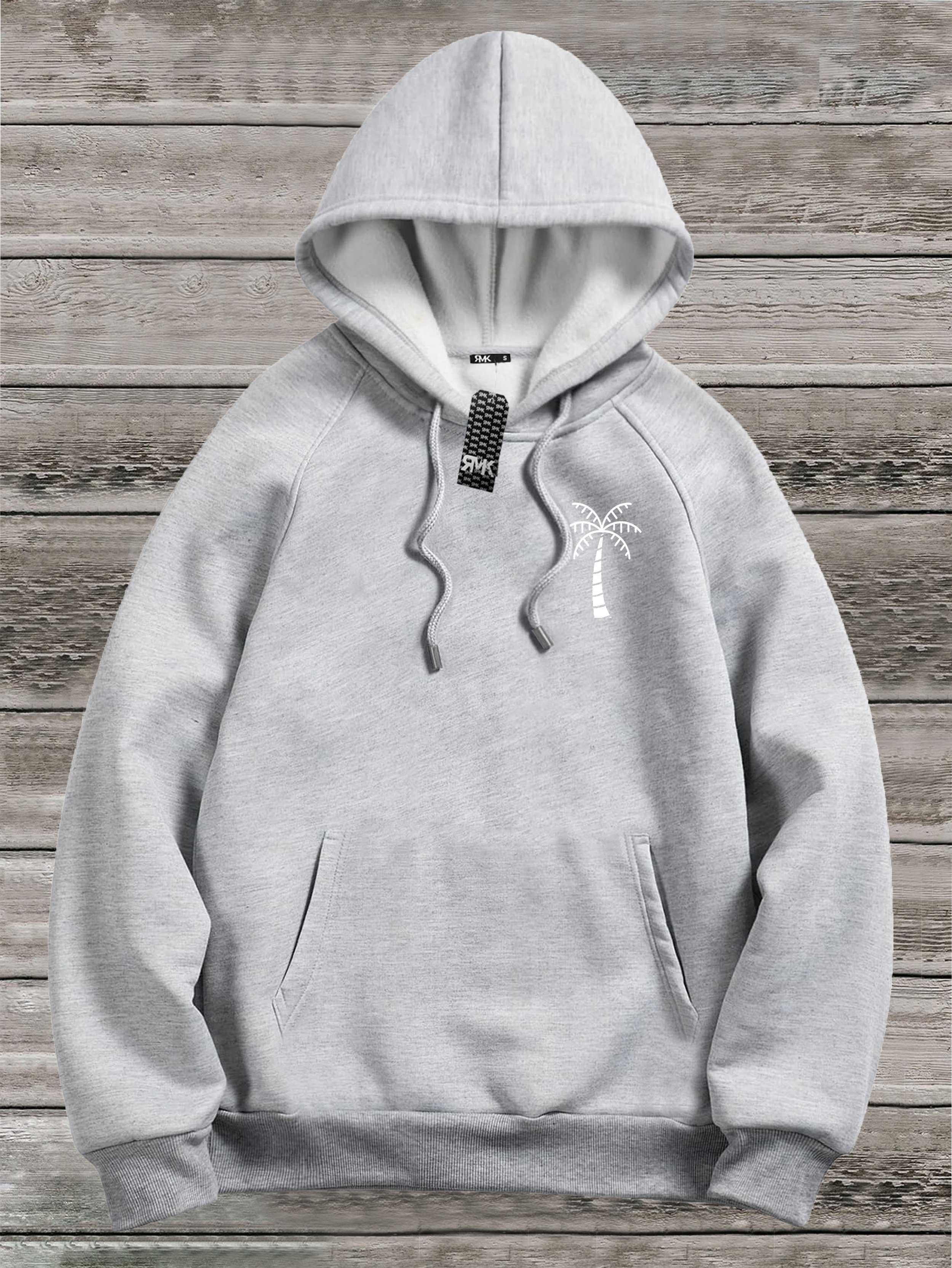 Hoodie Grau Kapuze Herren Pulli Pullover (kleine Basic Palme Seitentaschen Kapuzenpullover RMK Palme)