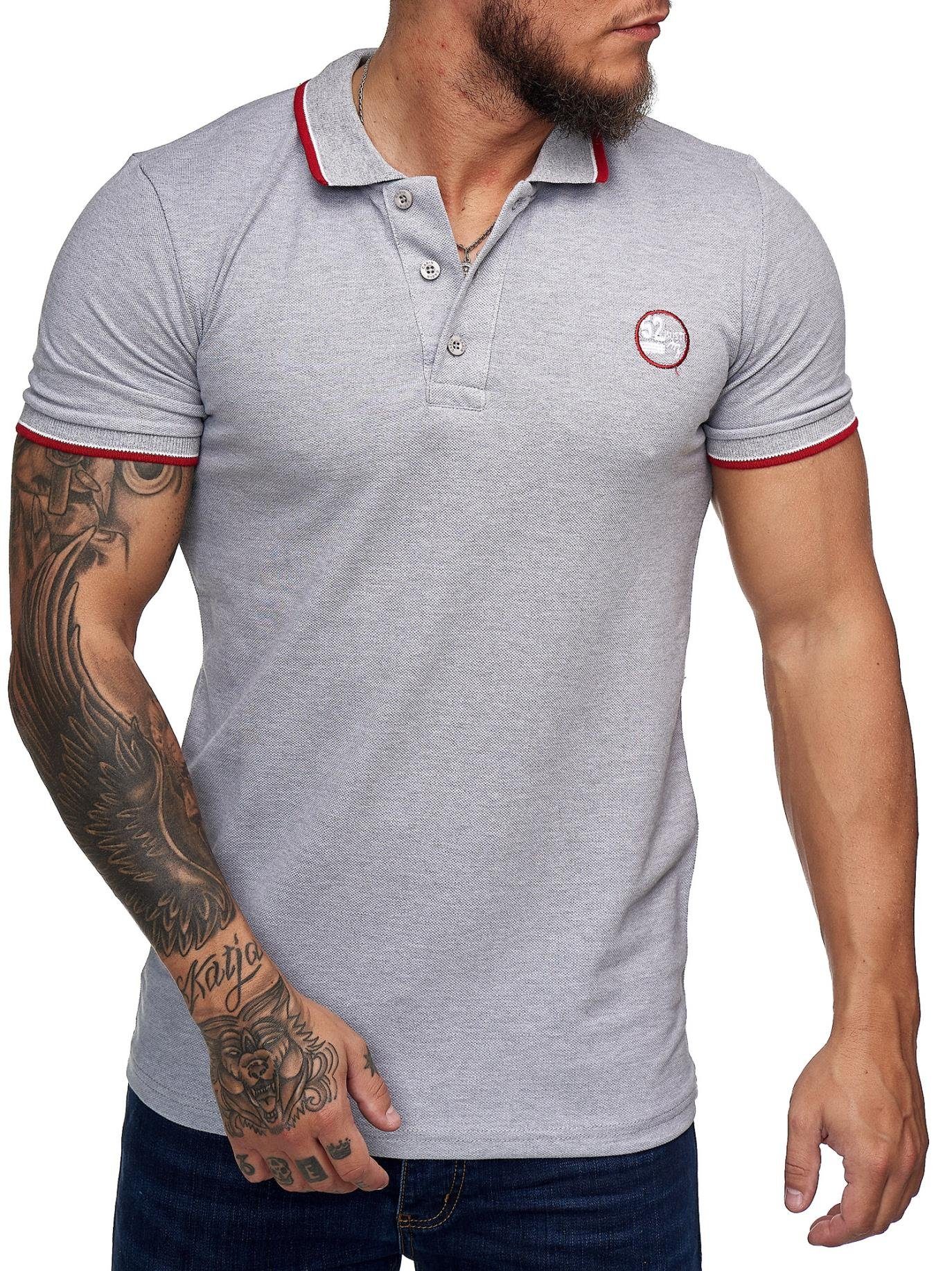 Code47 T-Shirt Code47 Herren Poloshirt Polohemd Basic Kurzarm Einfarbig Slim Fit (1-tlg) Grau