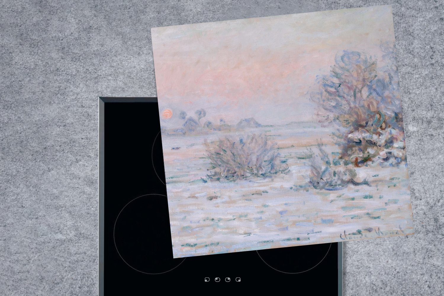 (1 küche Monet, - tlg), für Lavacourt Wintersonne Vinyl, 78x78 Arbeitsplatte Ceranfeldabdeckung, MuchoWow Claude cm, Herdblende-/Abdeckplatte