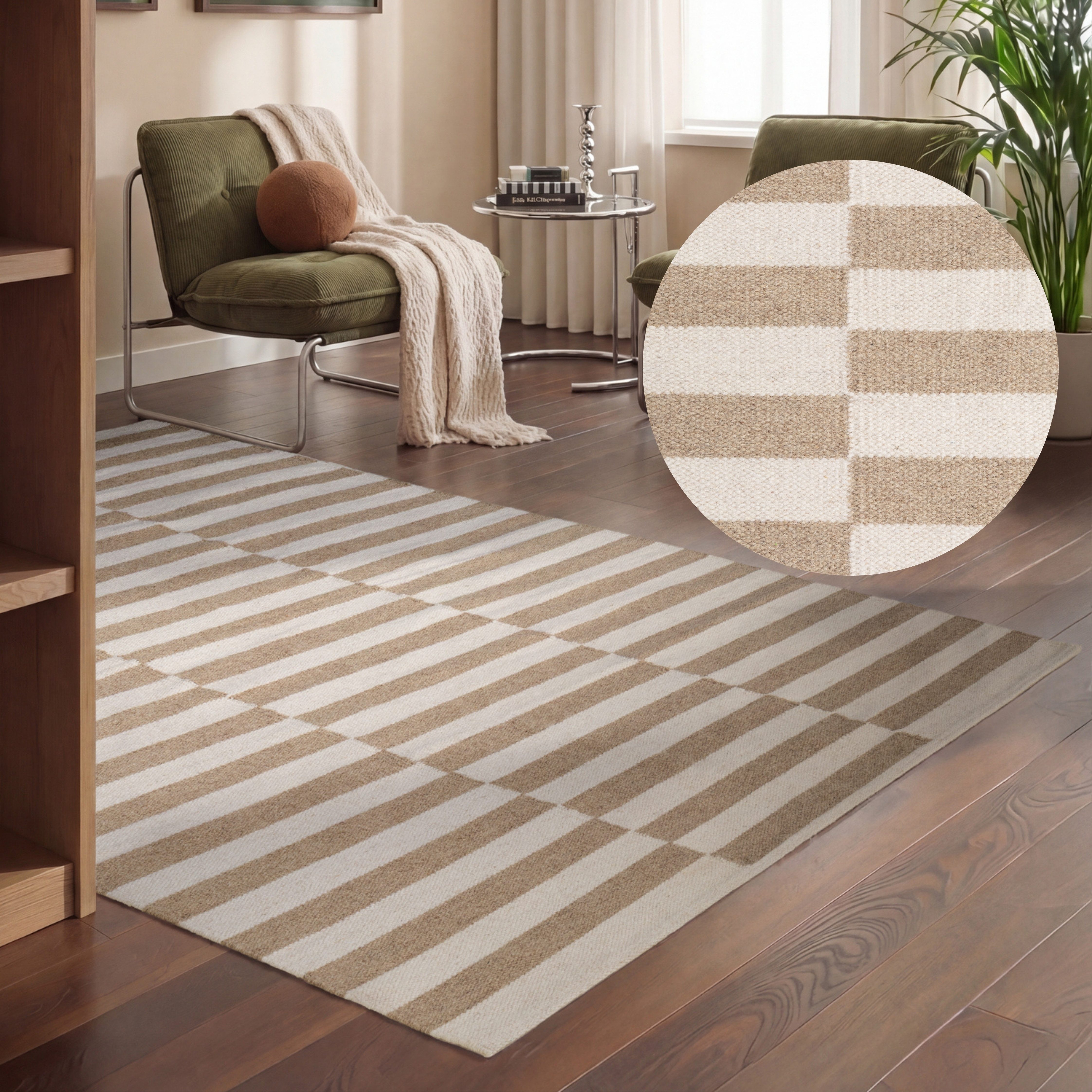 HANSE Home Wollteppich Vika, schwarz-weiss, rechteckig, Höhe: 5 mm, Handgewebt, Wolle, Natur, Läufer, Wohnzimmer, Schlafzimmer, Streifen