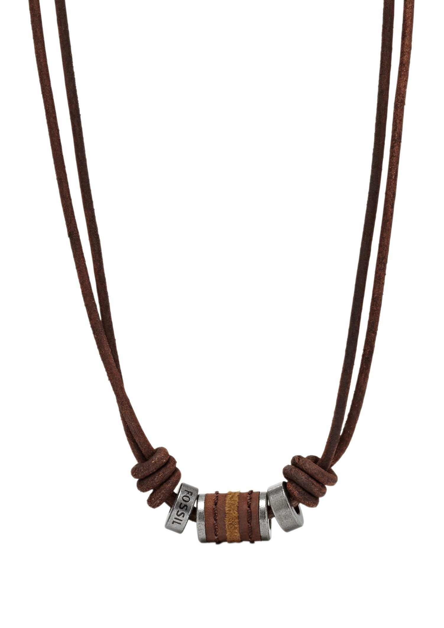 Fossil Kette mit Anhänger Schmuck Geschenk Edelstahl Leder