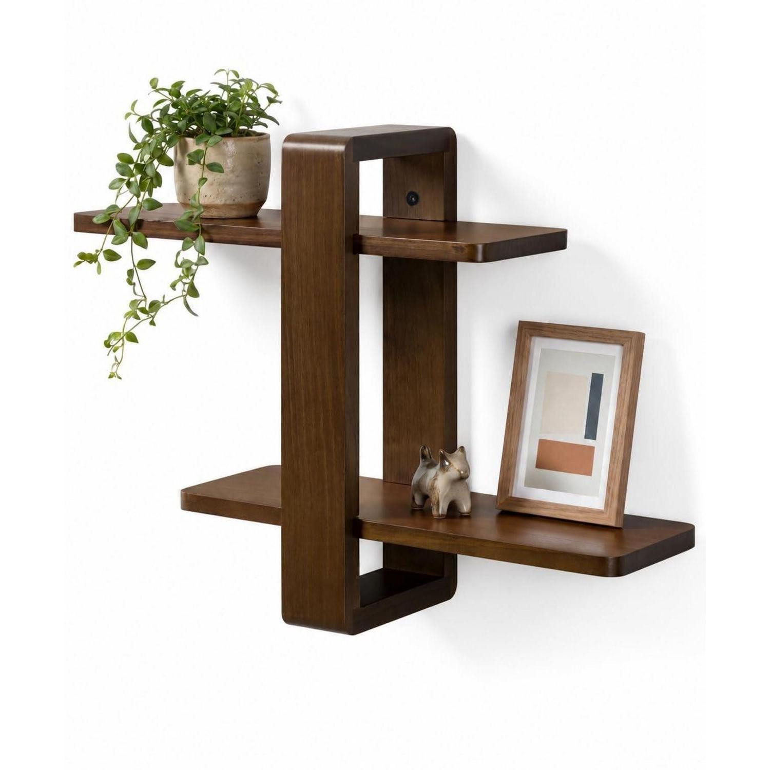 LuxusKollektion Wandregal Wandregal Holz Walnuss 2 Ebenen, 1-tlg.