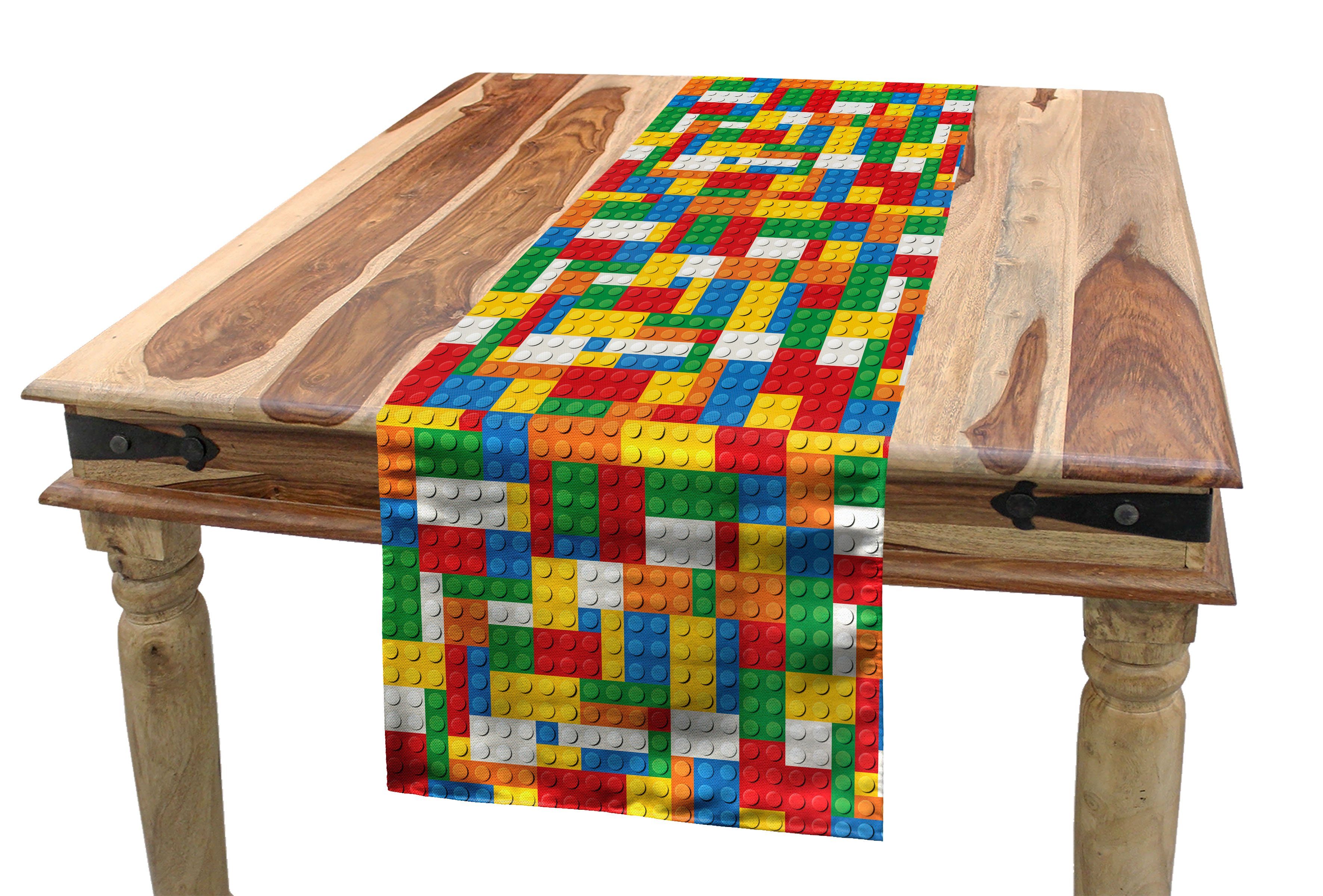 Abakuhaus Tischläufer Esszimmer Küche Rechteckiger Dekorativer Tischläufer, Bunt Brick Teile Spielzeug Childish