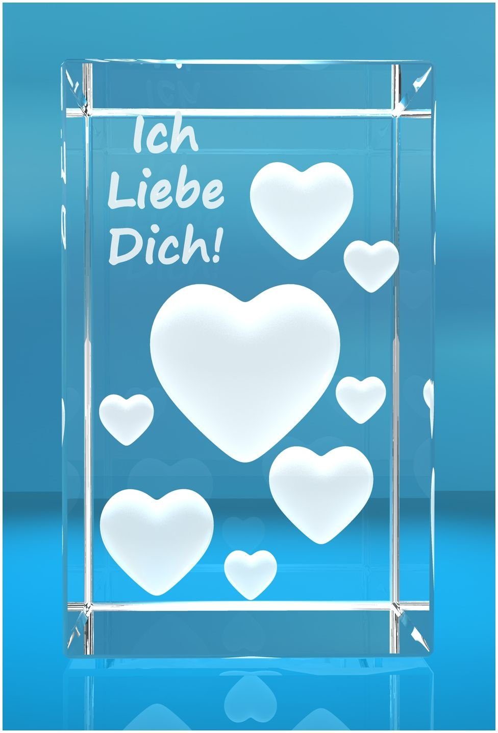 VIP-LASER Dekofigur 3D Glaquader I Viele Herzen in 3D I Text: Ich liebe Dich, Hochwertige Geschenkbox, Made in Germany, Familienbetrieb