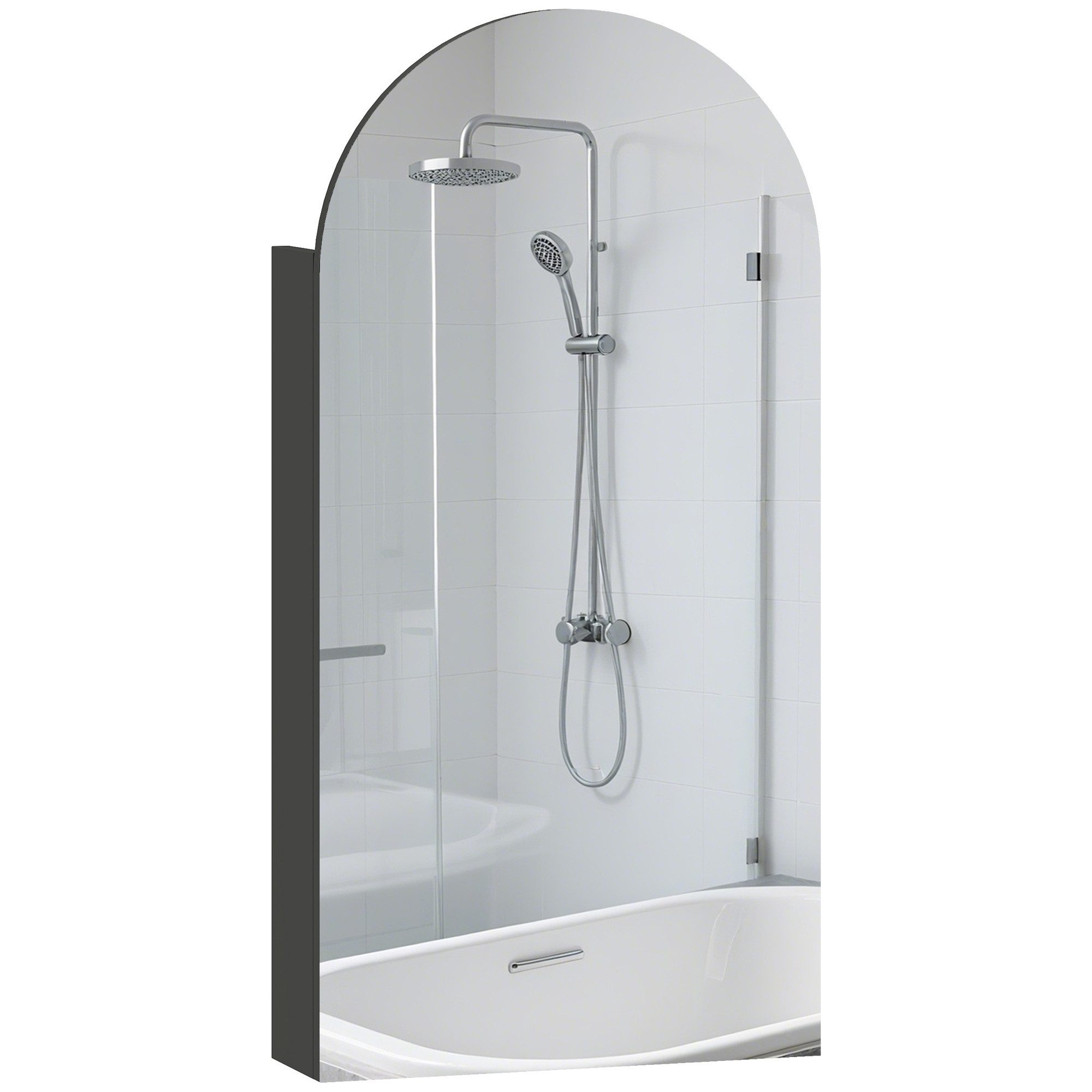 HOMCOM Spiegelschrank Hängender Badschrank mit Regalen (Set, 1-St., Spiegelschrank) Rahmenloser Bogenspiegel, Soft-Close, Glasböden – Bild 2 von 5