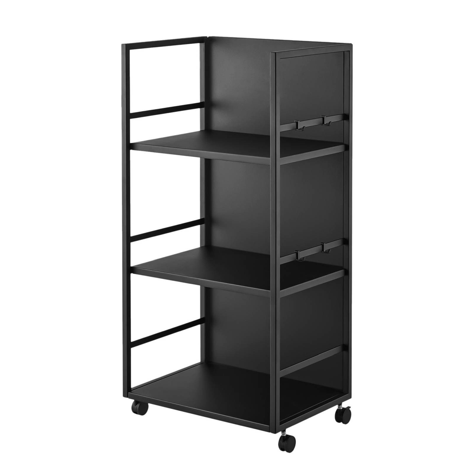 Yamazaki Regal Tower Aufbewahrungswagen 3 Ebenen mit Rollen für Büro Wohnzimmer, - 1-tlg., Aufbewahrungsregal, geschlossene Rückwand, inklusive 4 Haken