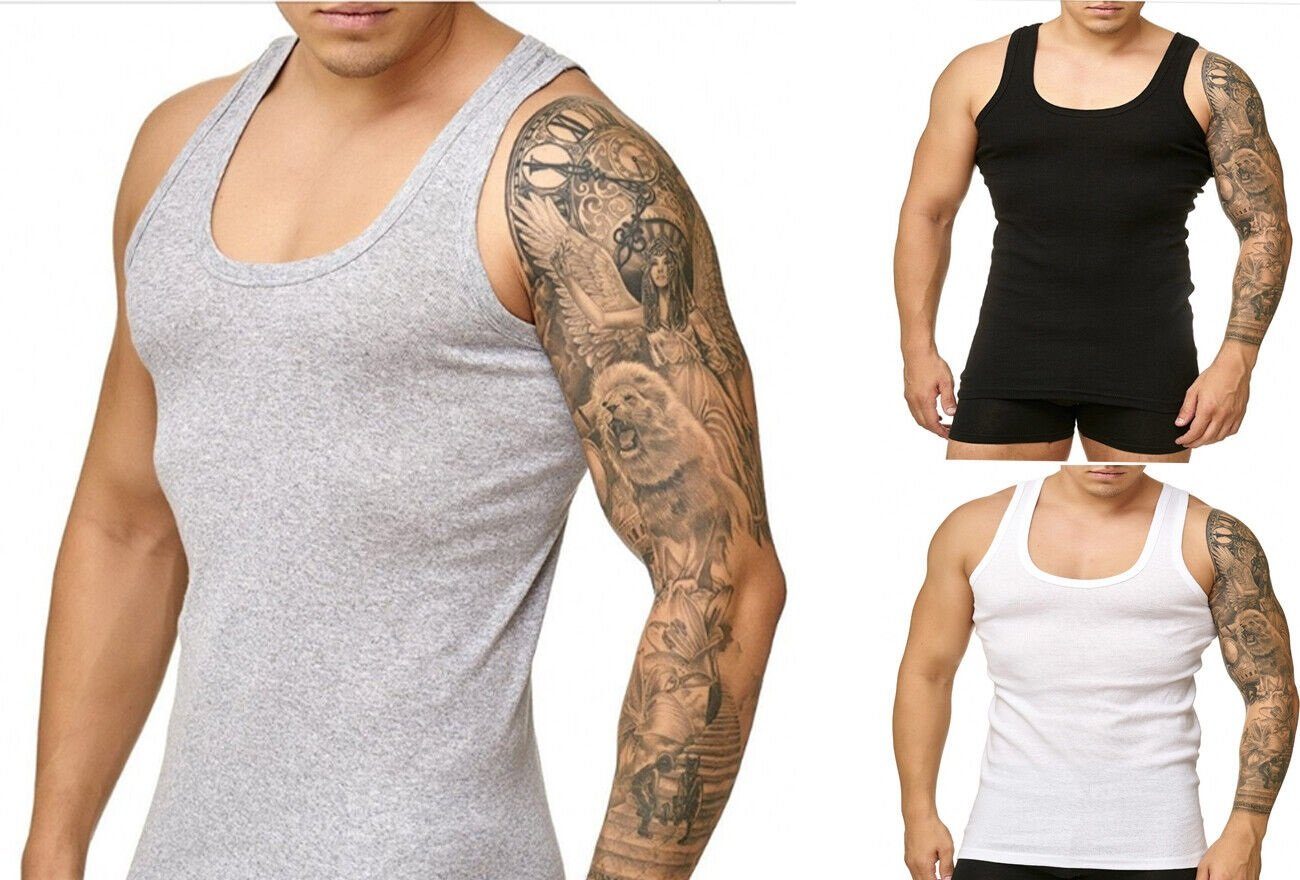 cwonlineshop Unterhemd Tank Top für 100% 4 Grau Baumwolle aus Achselshirt Herren (Spar-Set, Stück) Feinripp 4-St