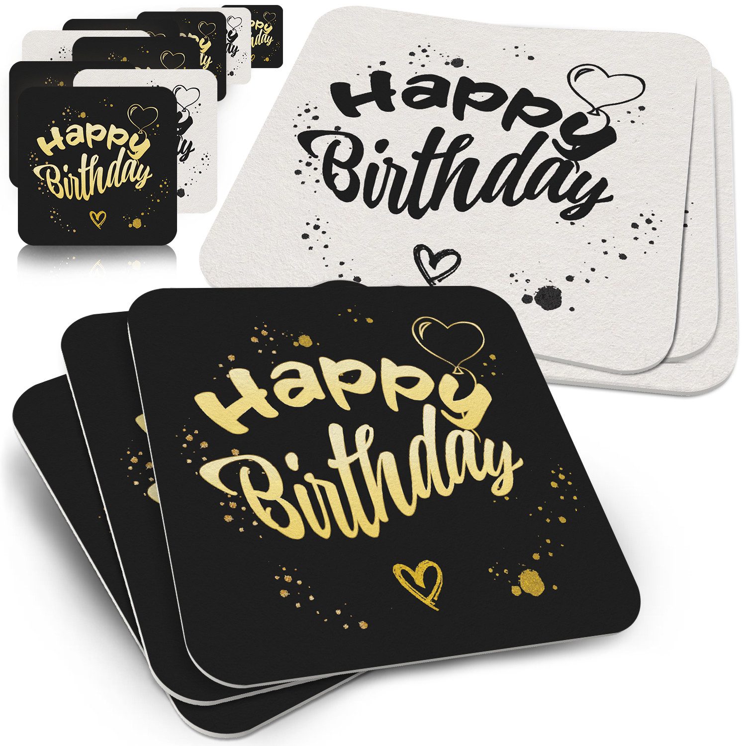 Funke & Brand Bierdeckel Geburtstag "Happy Birthday" – 50er Set in Schwarz-Gold