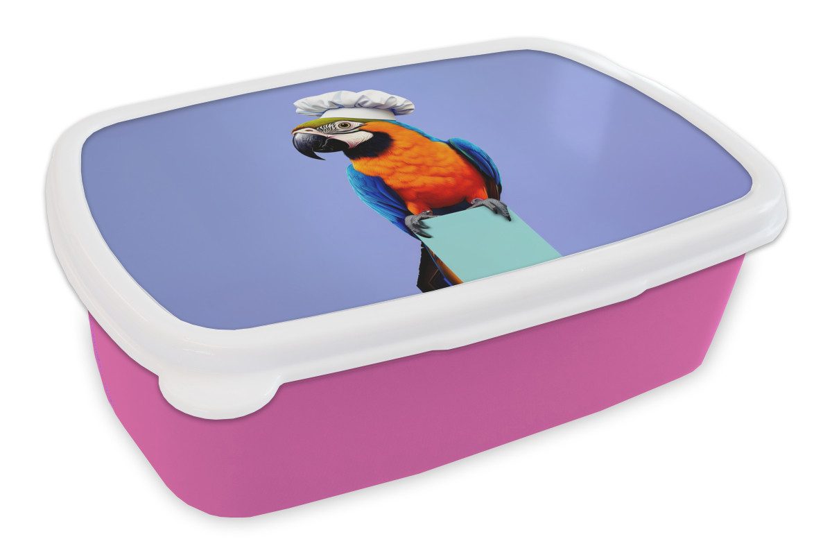 MuchoWow Lunchbox Papagei - Kochmütze - Vogel - Schön, Kunststoff, (2-tlg), Brotdosen, Lunch Box, Brotbox für Kinder und Erwachsene