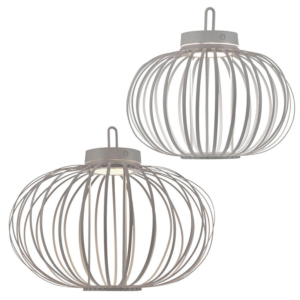 JUST LIGHT LED Außen-Tischleuchte, LED-Leuchtmittel fest verbaut, Warmweiß, Tischleuchte Pendellampe LED Akku Bambus greige USB Touchdimmer 2x